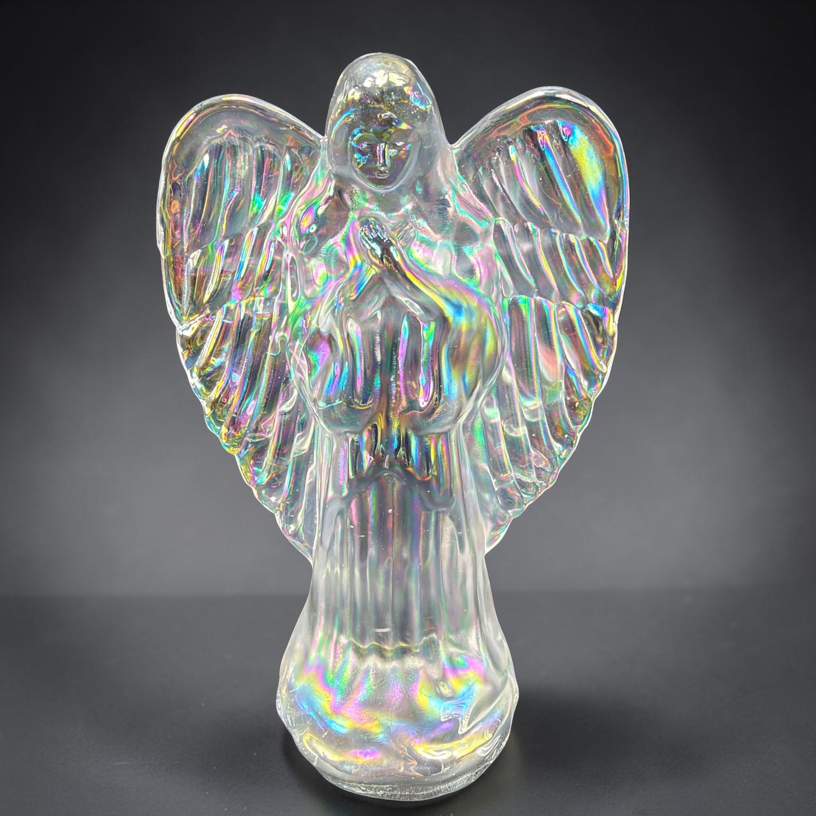 Silvestri Iridescent Glass Angel Figurine Handcrafted Praying 7 Inch Rainbow Silvestri Iridescent Glass Angel Figurine Handcrafted Praying 7 Inch Rainbow