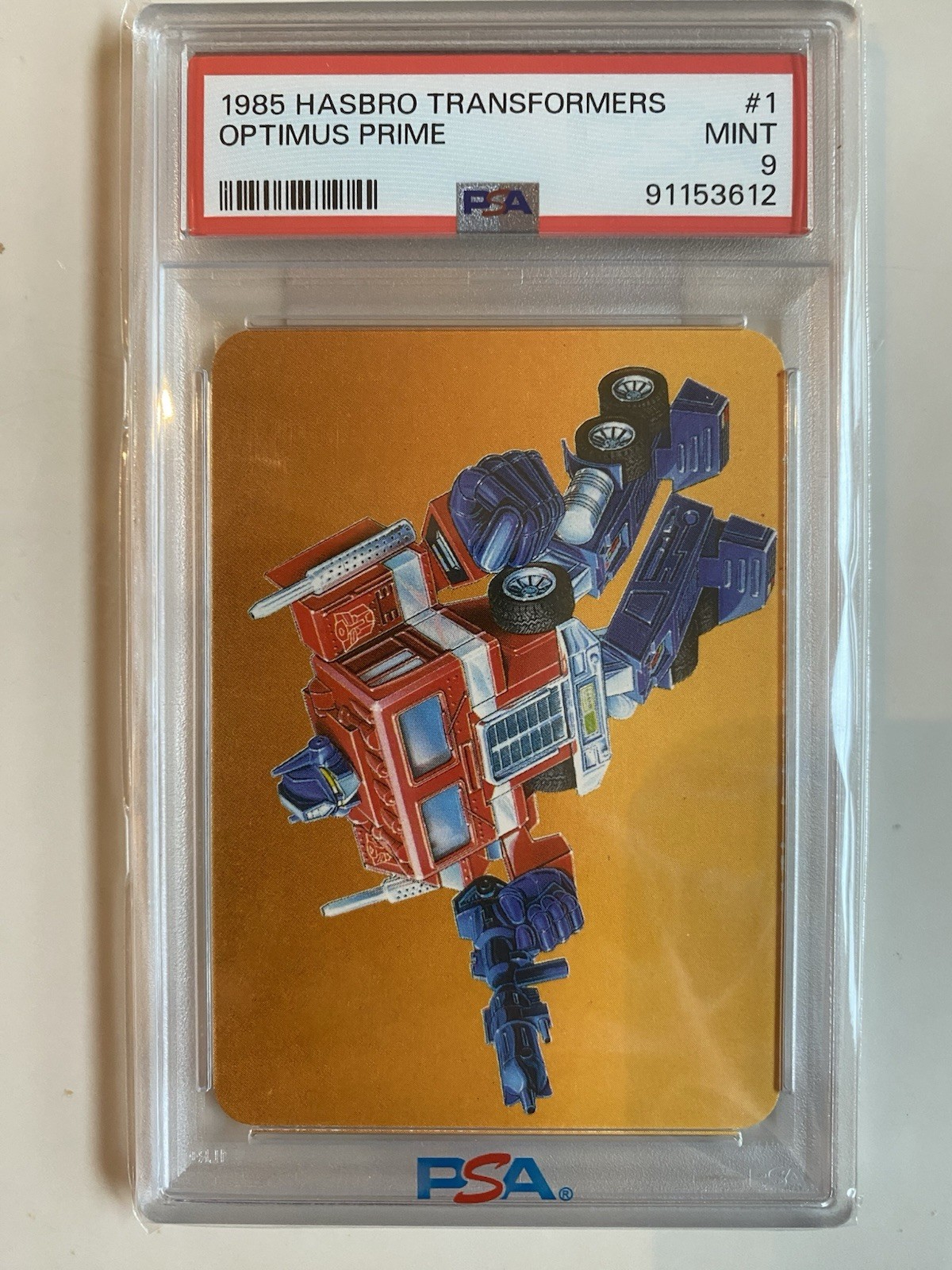 Hasbro 1985 Transformers Card #1 Optimus Prime Non-Sport Trading Card PSA 9
