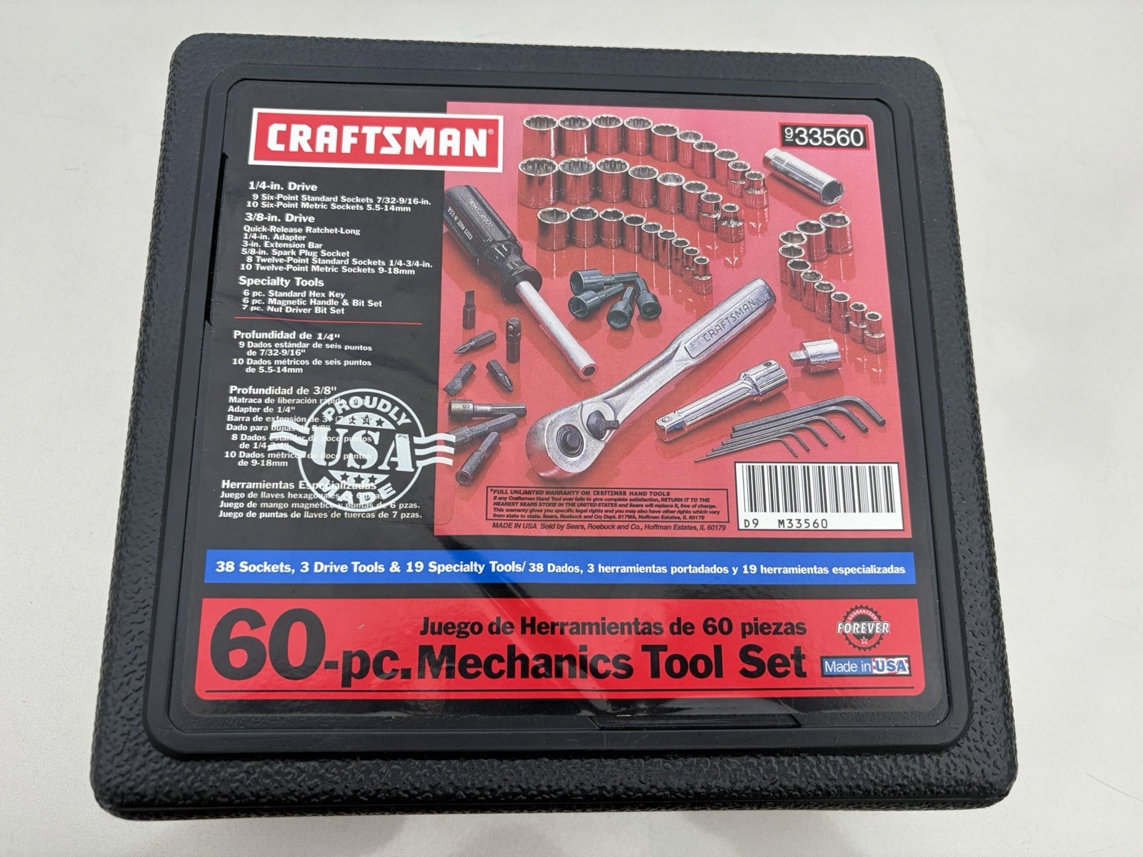 Vintage NOS Sears Craftsman USA 60pc Mechanics Tool Socket Set Ratchet 33560 Vintage NOS Sears Craftsman USA 60pc Mechanics Tool Socket Set Ratchet 33560
