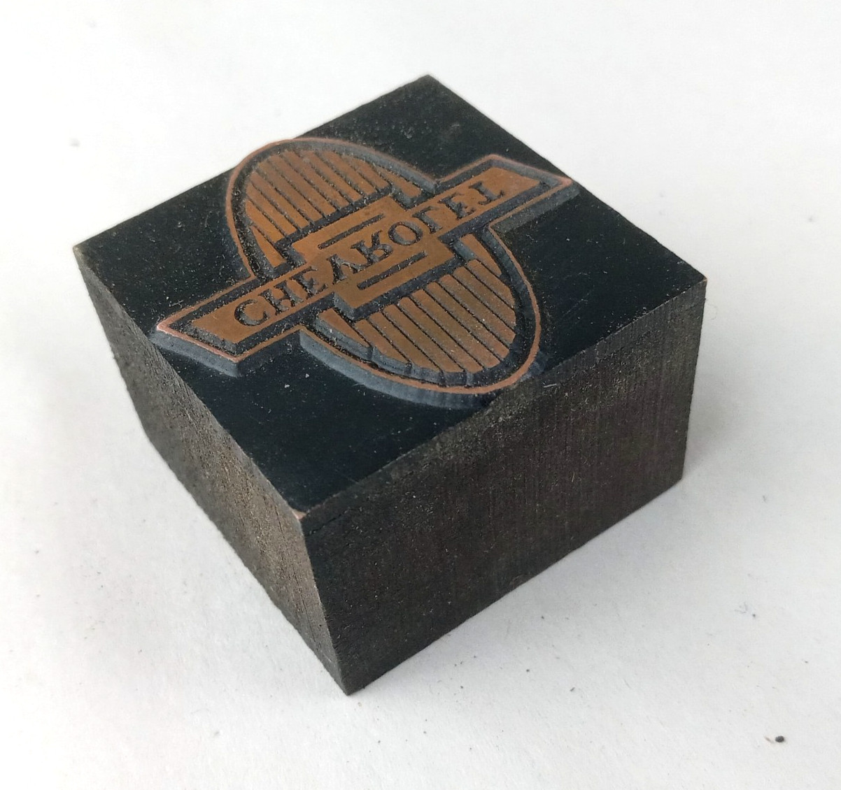 Early 1930's  Chevy Chevrolet Logo Printing Press Printer's Block Copper Wood