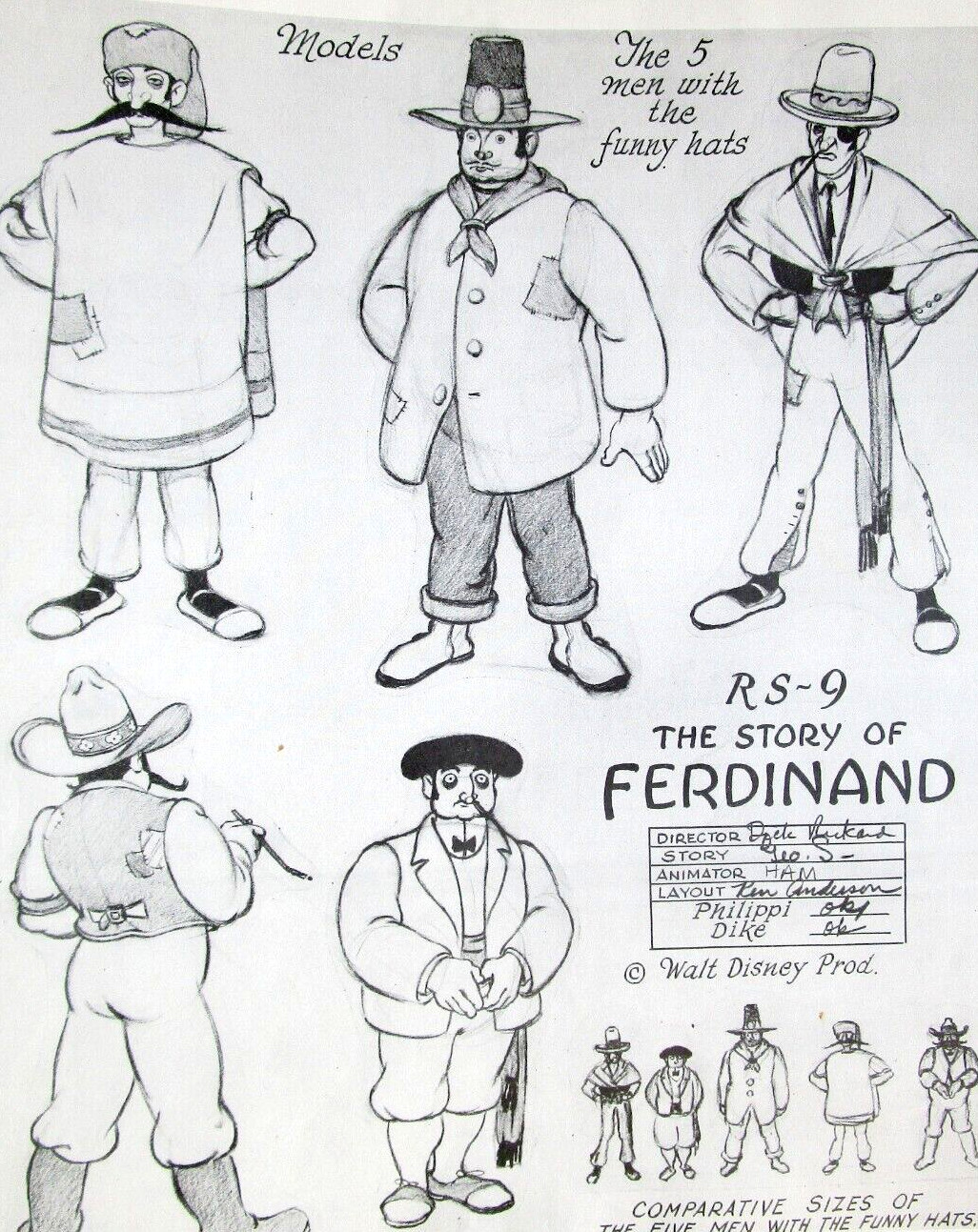 1938 FERDINAND BULL hat WALT DISNEY Original Production cel drawing MODEL SHEET 1938 FERDINAND BULL hat WALT DISNEY Original Production cel drawing MODEL SHEET