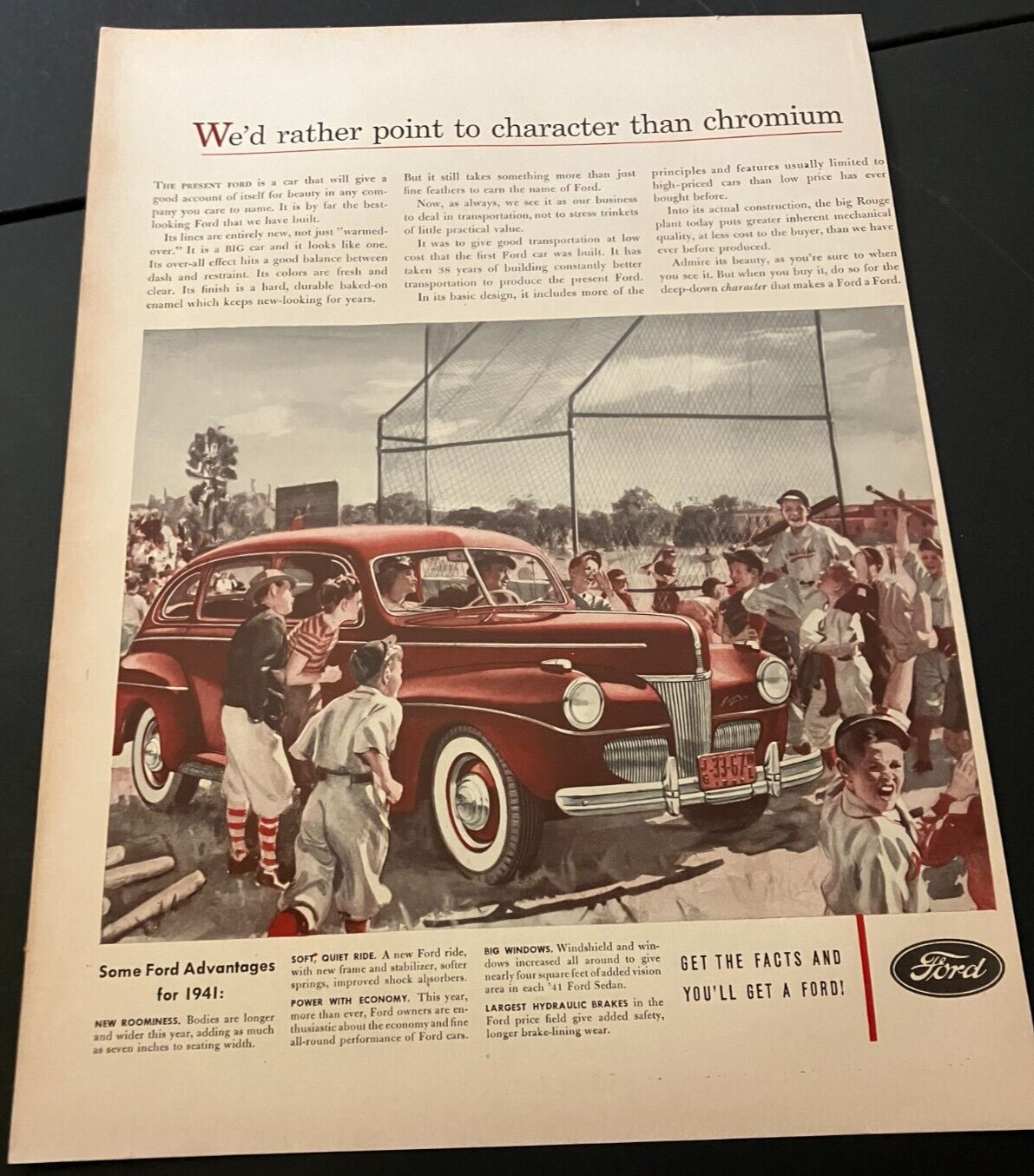 Red 1941 Ford Super Deluxe V8 Sedan - Vintage Original Print Ad Wall Art - NICE Red 1941 Ford Super Deluxe V8 Sedan - Vintage Original Print Ad Wall Art - NICE