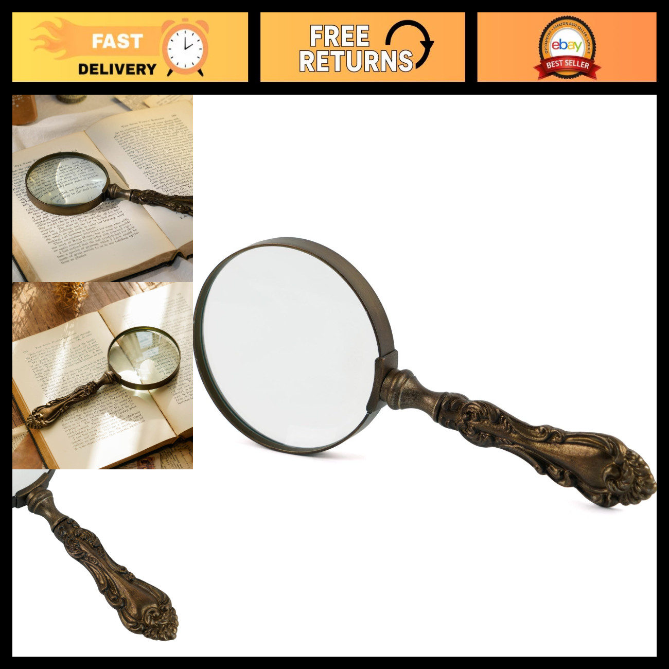 Vintage Handheld Magnifying Glass 5X - Ideal for Seniors, Reading, Nature & Hobb Vintage Handheld Magnifying Glass 5X - Ideal for Seniors, Reading, Nature & Hobb