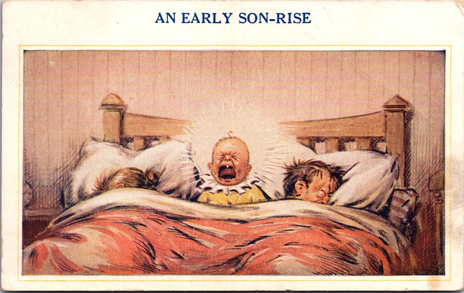 An Early Son-Rise Crying Baby Comic Vintage Postcard 5P21-17 An Early Son-Rise Crying Baby Comic Vintage Postcard 5P21-17