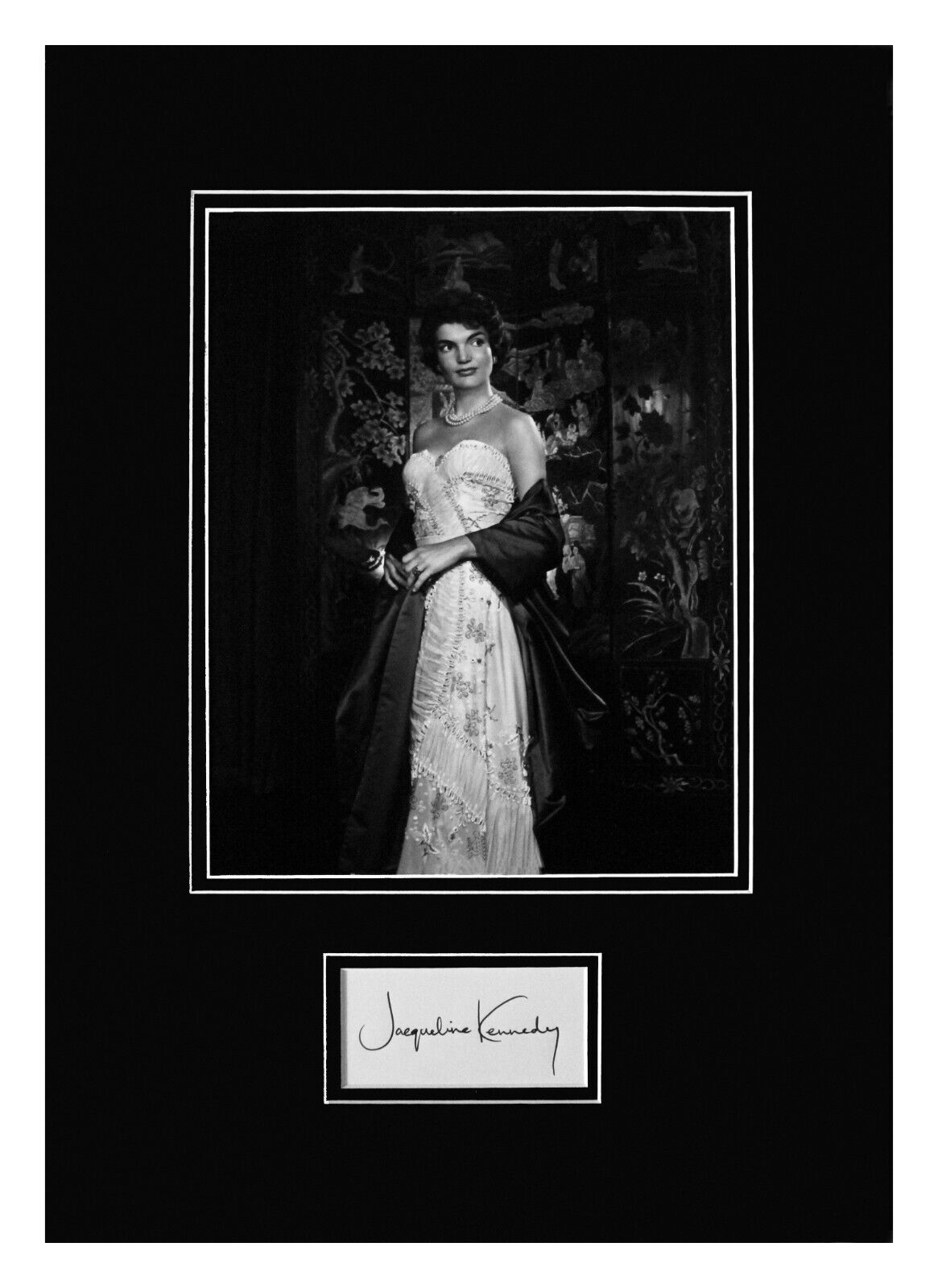 Jacqueline Kennedy Original Signature Card & Museum Framed Ready to Display