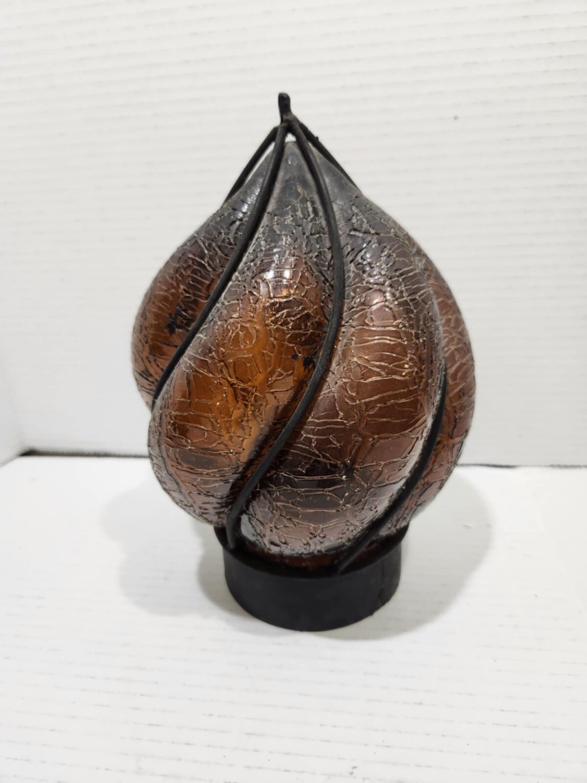 Vintage Handblown Caged Glass Wrought Iron Amber Flame Lamp Globe Rustic Vintage Handblown Caged Glass Wrought Iron Amber Flame Lamp Globe Rustic