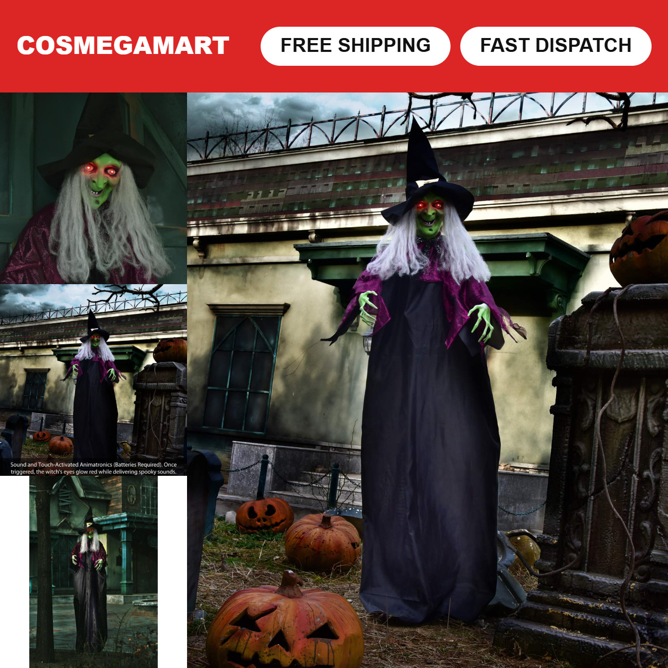 72” Halloween Decorations - Hanging Animatronic Witch Eyes for Haunted House Pro 72” Halloween Decorations - Hanging Animatronic Witch Eyes for Haunted House Pro