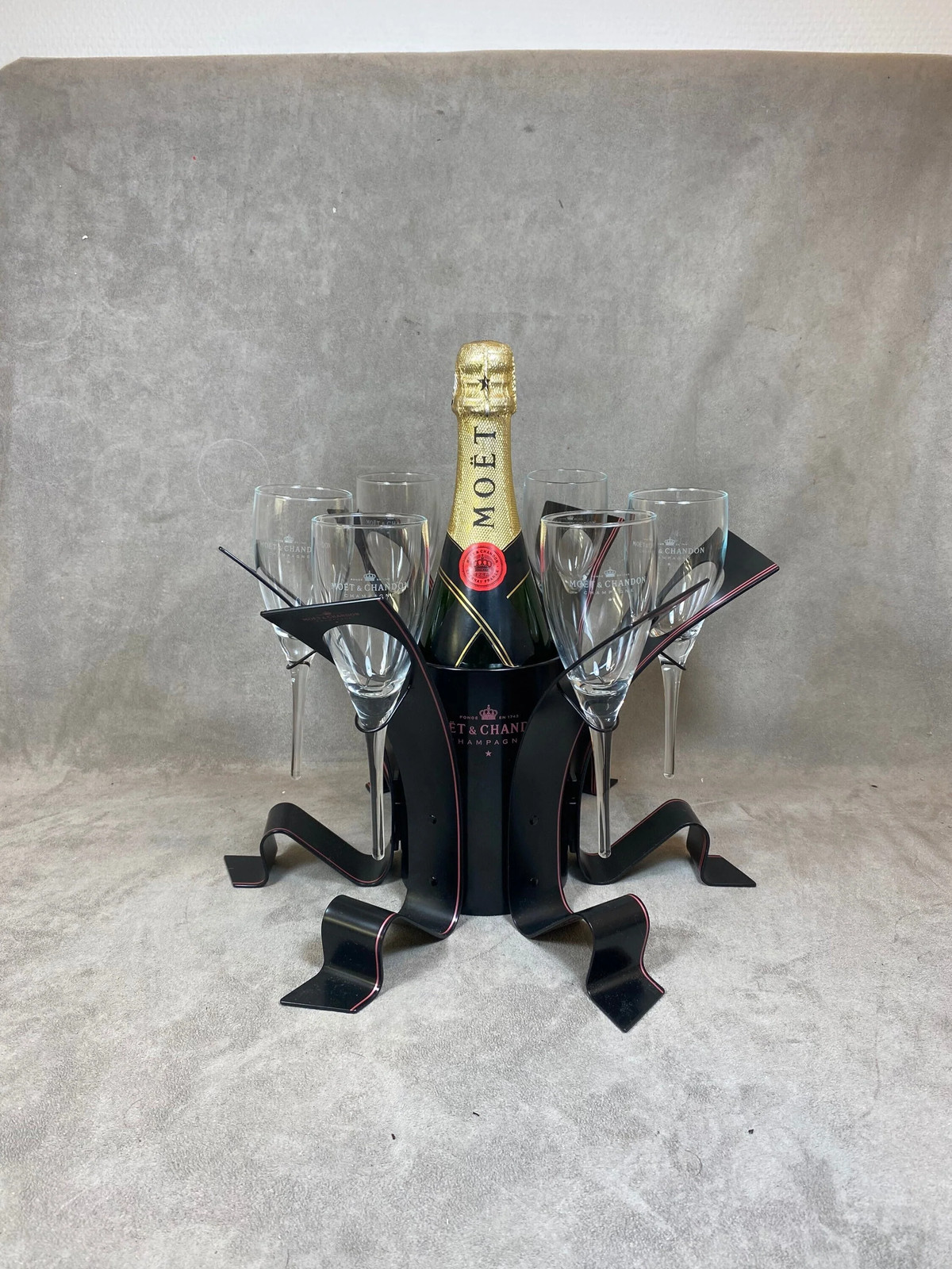 VERY RARE Moet et Chandon metal champagne centerpiece with bucket and 6 tassels VERY RARE Moet et Chandon metal champagne centerpiece with bucket and 6 tassels
