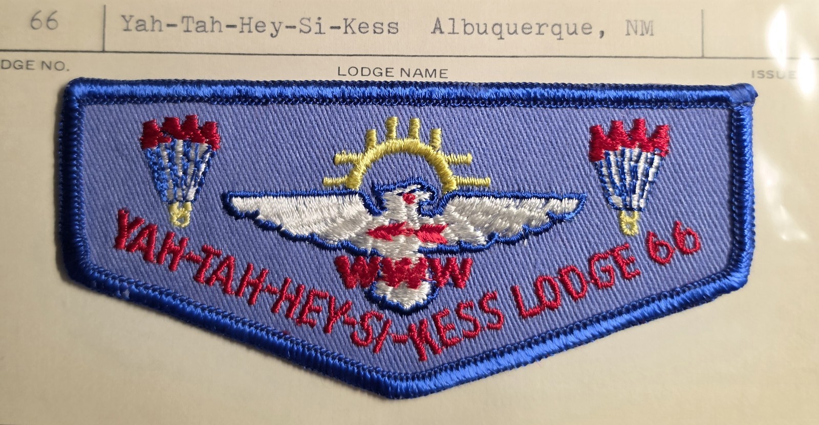 OA Yah-Tah-Hey-Si-Kess Lodge 66 OA Twill Flap BLU Bdr Collectors Mint Patch