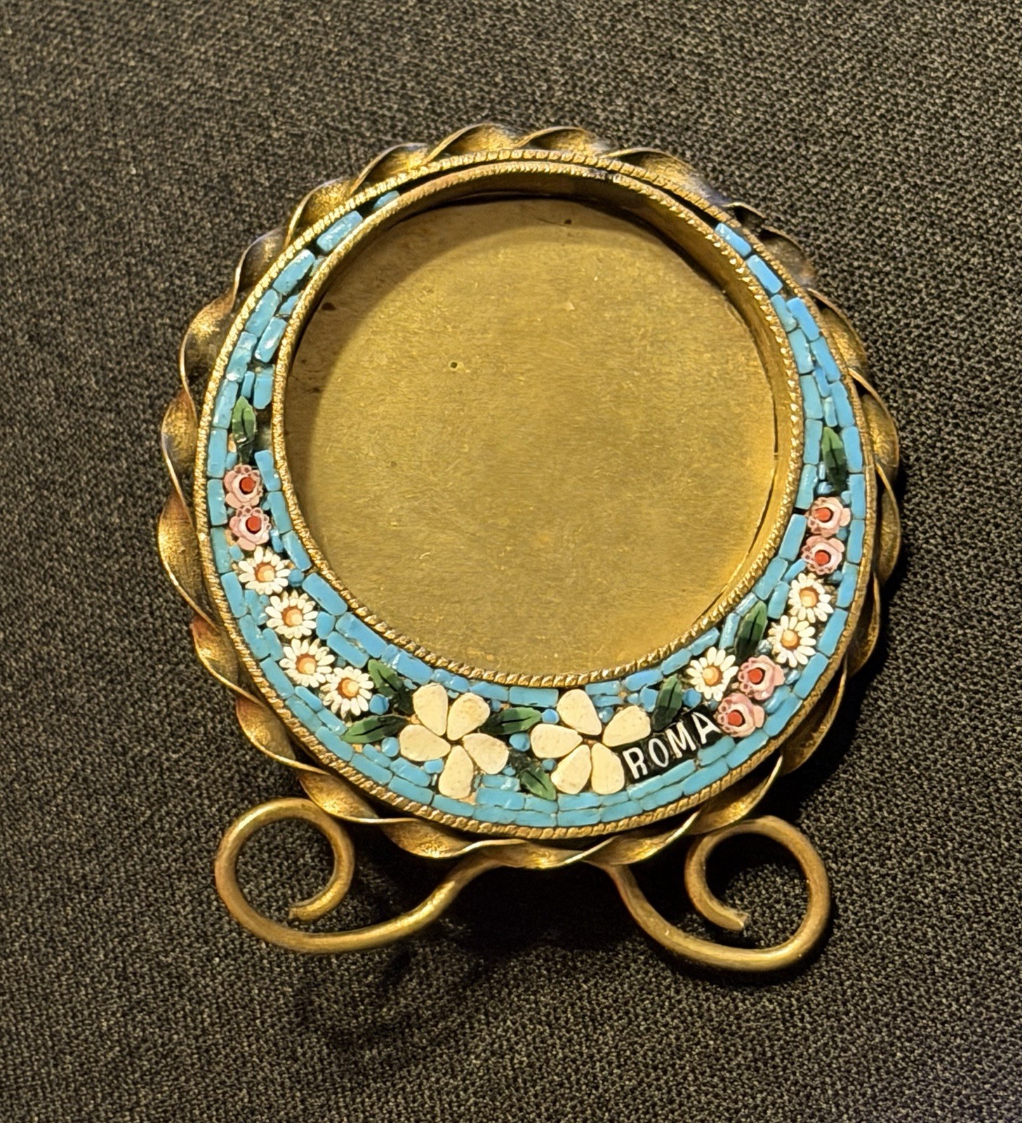 Antique Italian Micro-Mosaic Round Miniature ROMA Grand Tour Picture Frame Antique Italian Micro-Mosaic Round Miniature ROMA Grand Tour Picture Frame