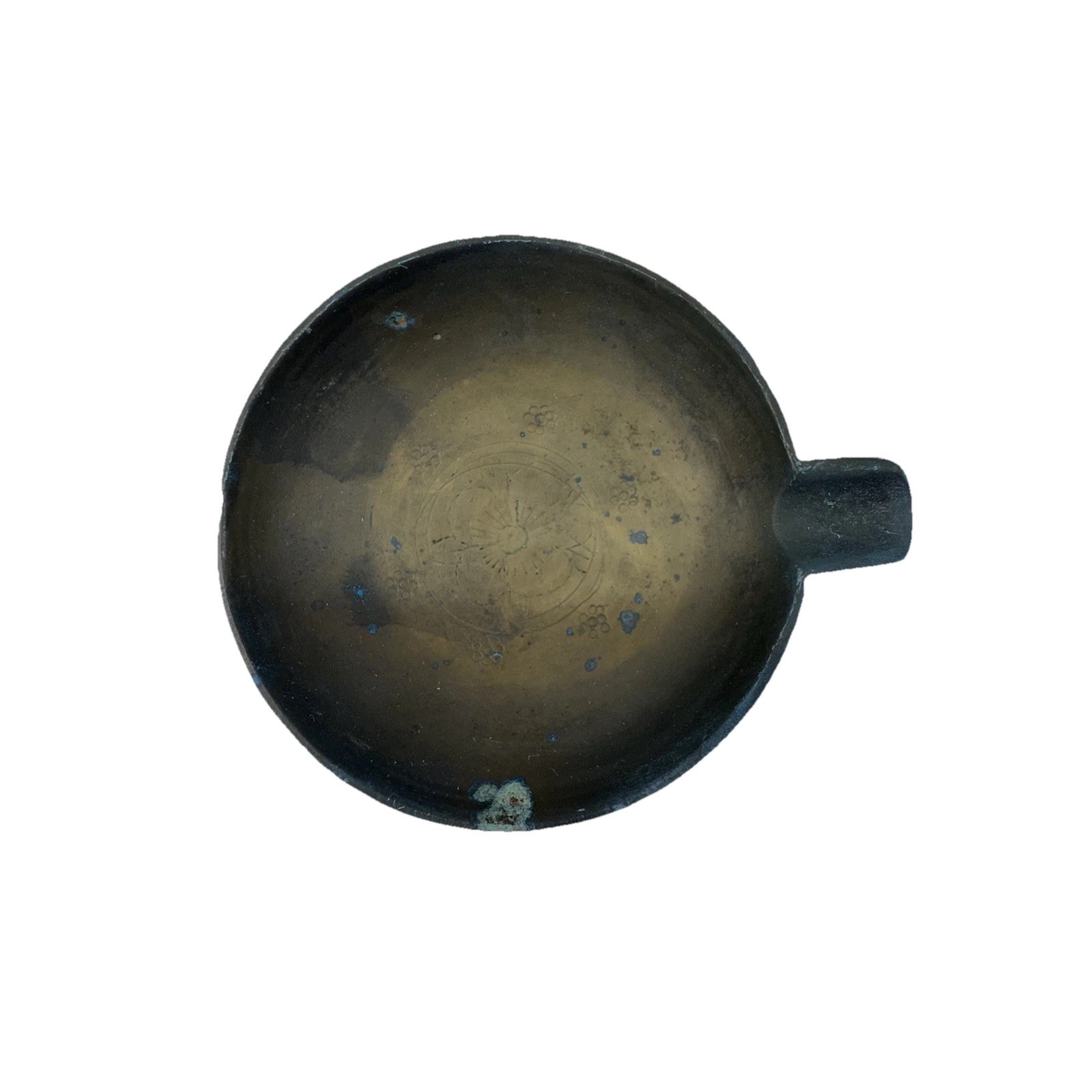 Vintage Mid Century Modern Brass Ashtray / Trinket Dish — Round Floral Etched Vintage Mid Century Modern Brass Ashtray / Trinket Dish — Round Floral Etched