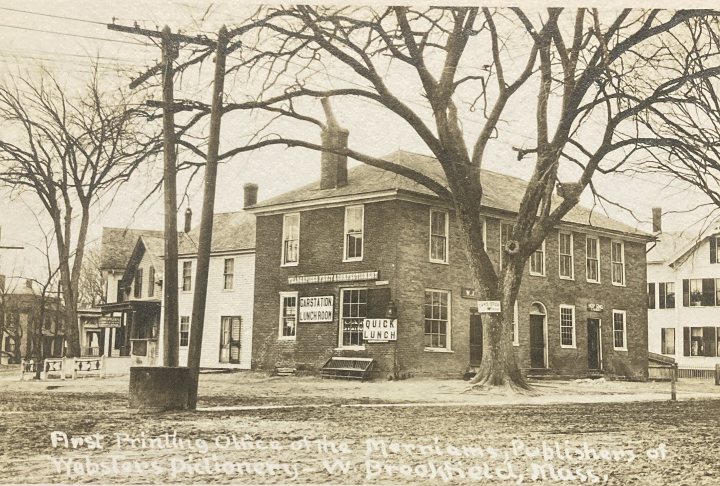 c1905 West Brookfield Mass 1st Printing Office Merriam Dictionary RPPC Postcard
