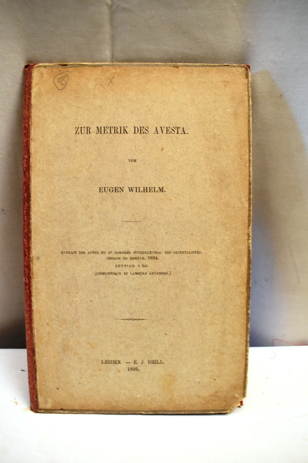 Antique Zur Metrik Des Awesta Eugen Wilhelm Holy Book Zoroastrian Parsees 1895 "