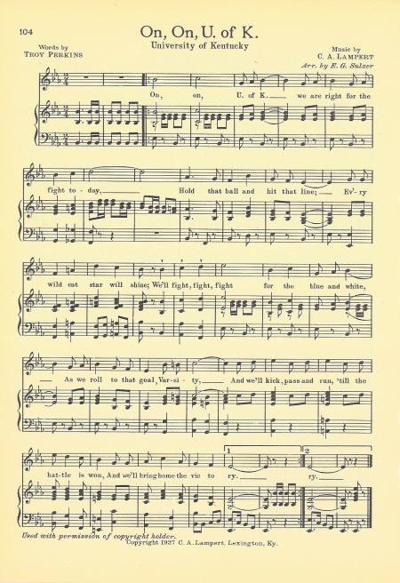 UNIVERSITY OF KENTUCKY Original Vintage Song Sheet c1932 "On, On, U. of K."