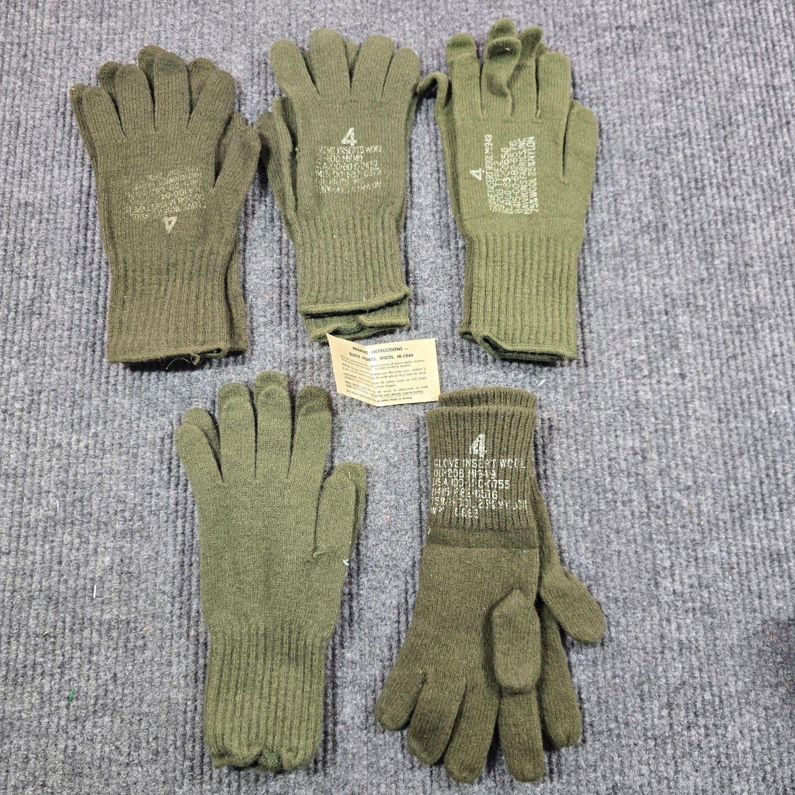 Vintage US Army Glove Insert Wool Size 4 Olive Drab Green M-1949 Lot of 5 Vintage US Army Glove Insert Wool Size 4 Olive Drab Green M-1949 Lot of 5