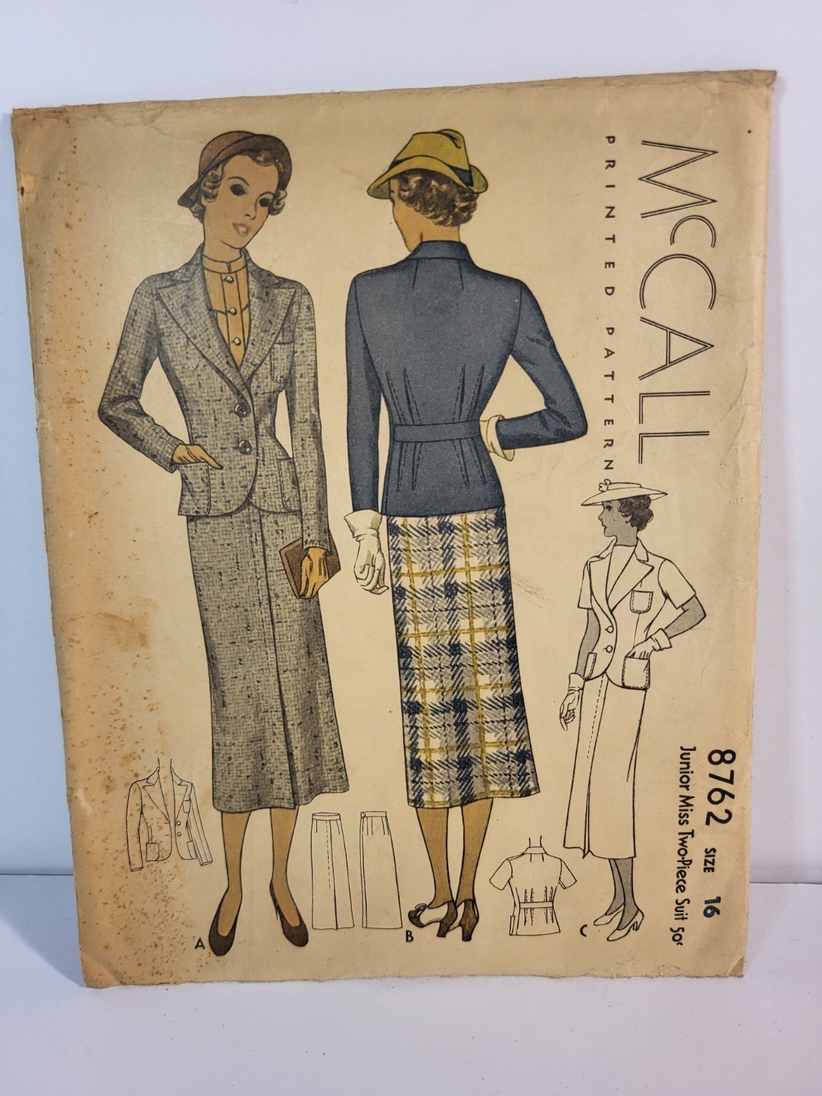 1935 McCall 8762 Junior Miss Two Piece Suit Sewing Pattern Size 16 Bust 34 1935 McCall 8762 Junior Miss Two Piece Suit Sewing Pattern Size 16 Bust 34