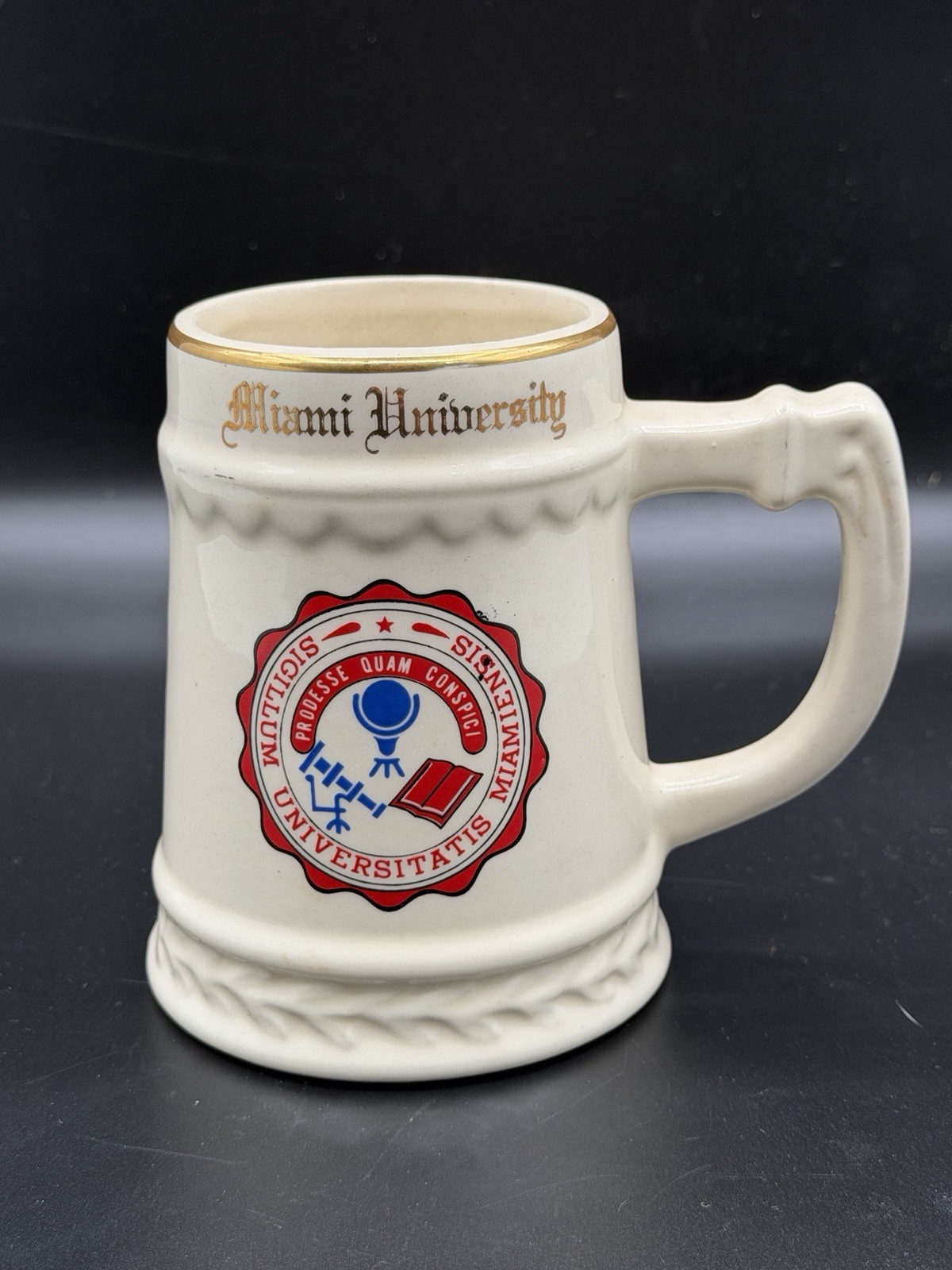 Vintage Miami University Ohio Ceramic Stein Mug Bunting Pottery Gold Trim Vintage Miami University Ohio Ceramic Stein Mug Bunting Pottery Gold Trim
