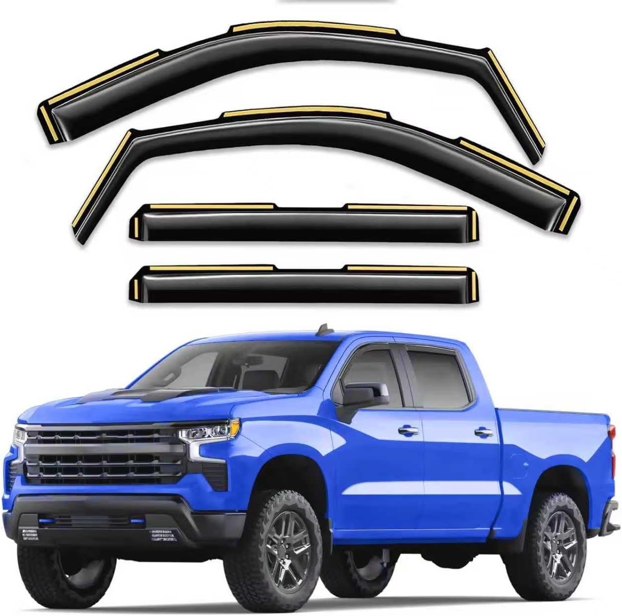 In-Channel Window Rain Guards Fit for Chevy Silverado/Gmc Sierra 1500 2019-2026 In-Channel Window Rain Guards Fit for Chevy Silverado/Gmc Sierra 1500 2019-2026