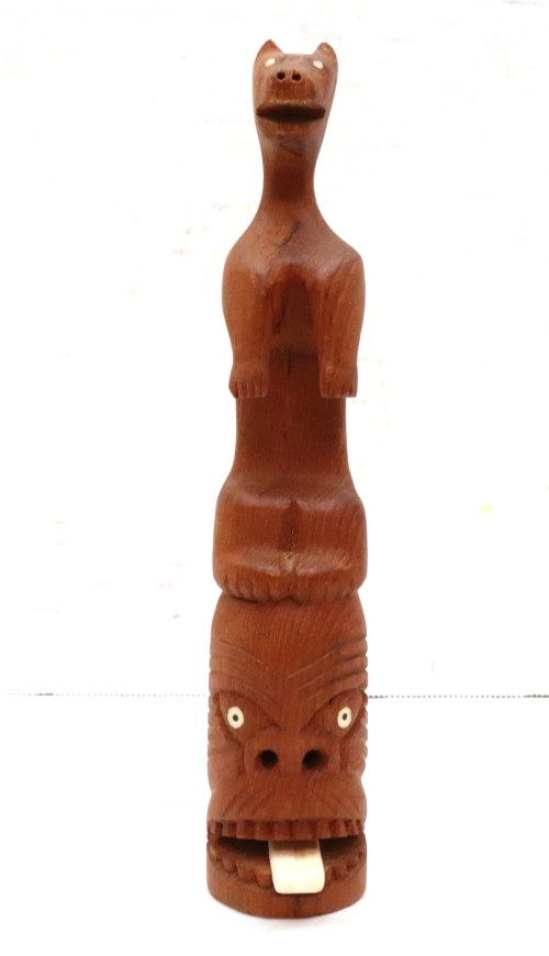 ATQ Northwest Coast Native American Hand Carved Wood Totem Pole 8.75" VTG Inlay ATQ Northwest Coast Native American Hand Carved Wood Totem Pole 8.75" VTG Inlay