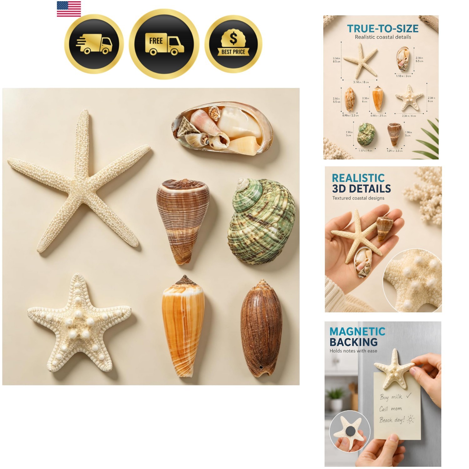 7Pcs 3D Seashell and Star Fish Refrigerator Magnets 7Pcs 3D Seashell and Star Fish Refrigerator Magnets