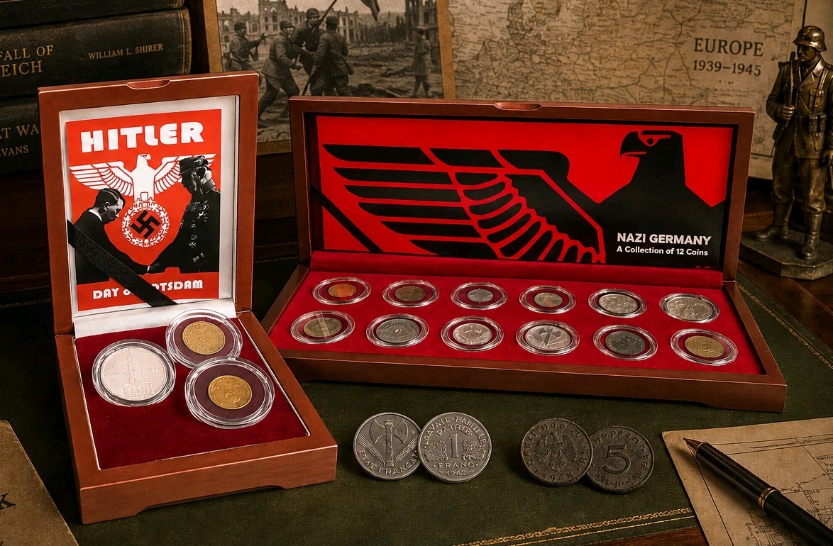 WWII Nazi Germany Coin Collection Set + Potsdam Day Coin Display Box Lot WWII Nazi Germany Coin Collection Set + Potsdam Day Coin Display Box Lot