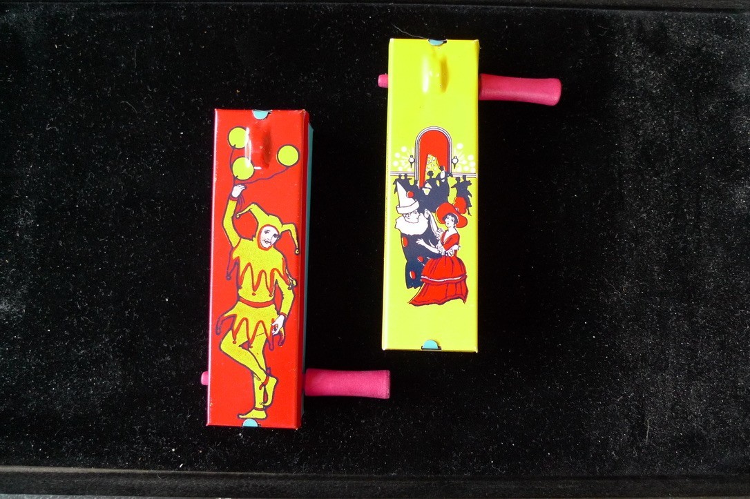 Vintage Kirchhof USA "Life of the Party"Tin New Year Noise Makers Wooden Handle