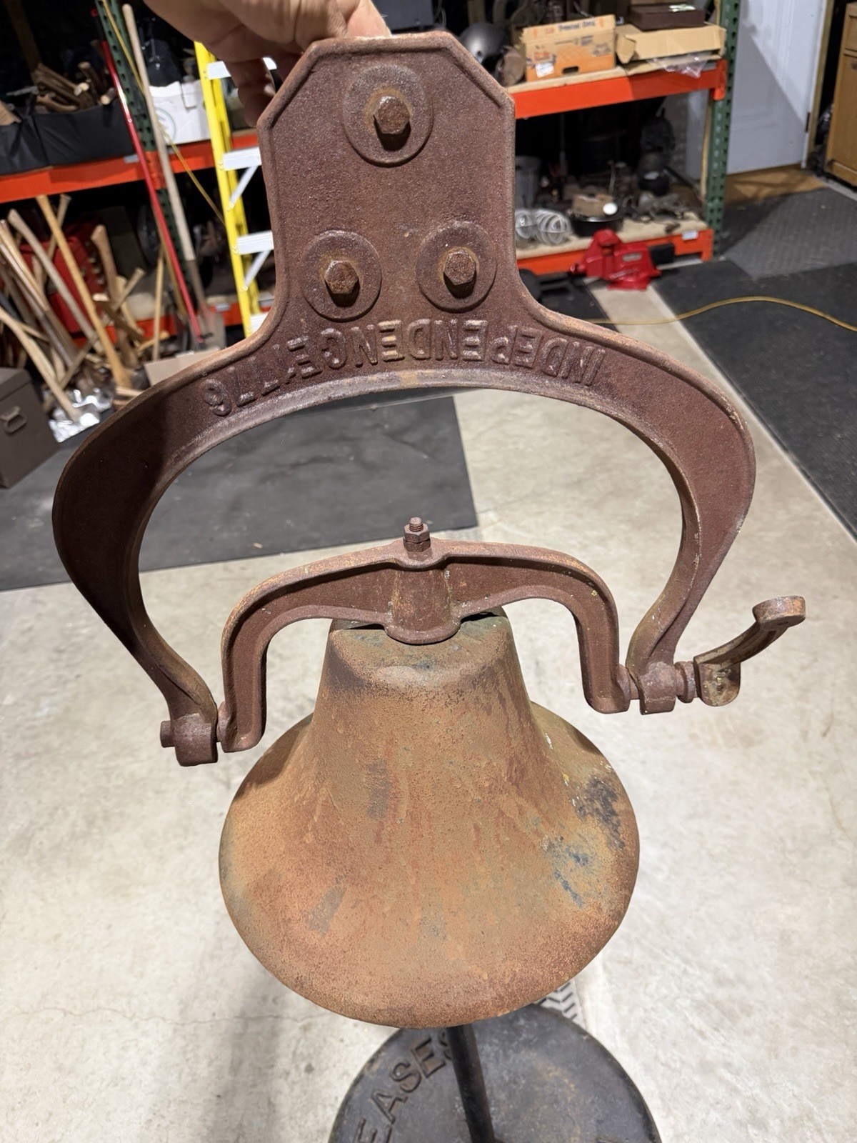 RARE Antique Independence 1776 Large Cast Iron Bell w/ Yoke & Handle Schoolyard RARE Antique Independence 1776 Large Cast Iron Bell w/ Yoke & Handle Schoolyard