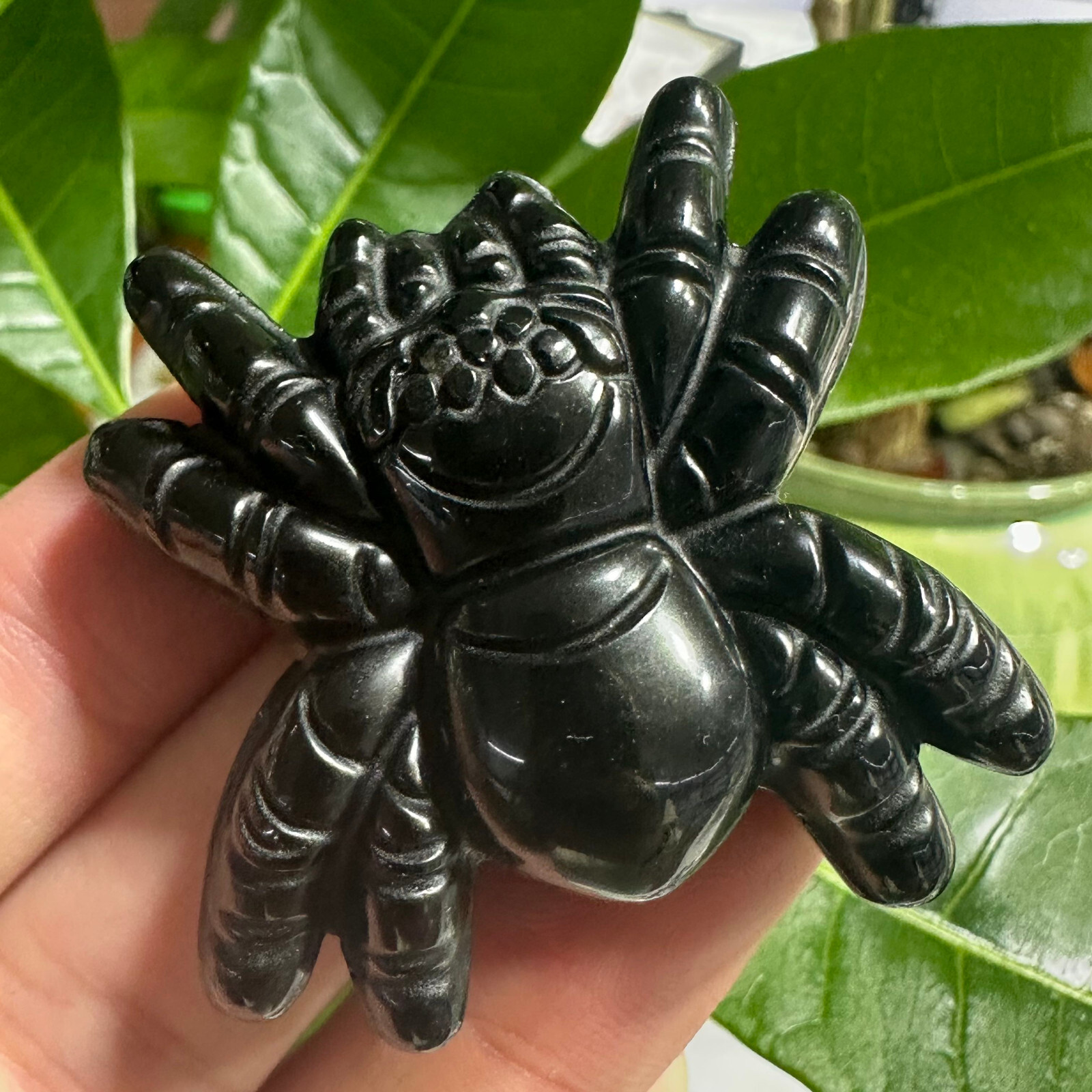 Natural Obsidian Hand Carved Spider Quartz Skull Crystal Reiki Healing Gift 1PC