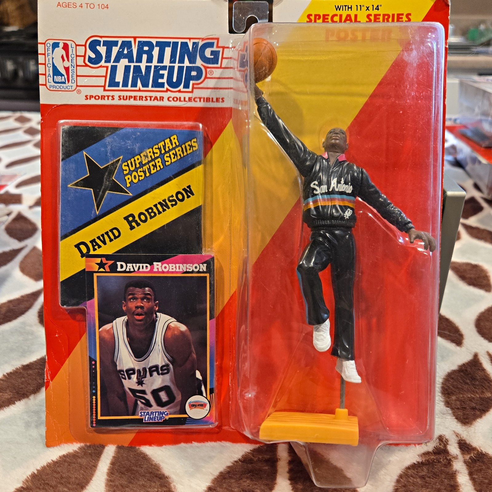 Kenner Starting Lineup David Robinson NBA Figure 1992 Premier w/ Poster Card