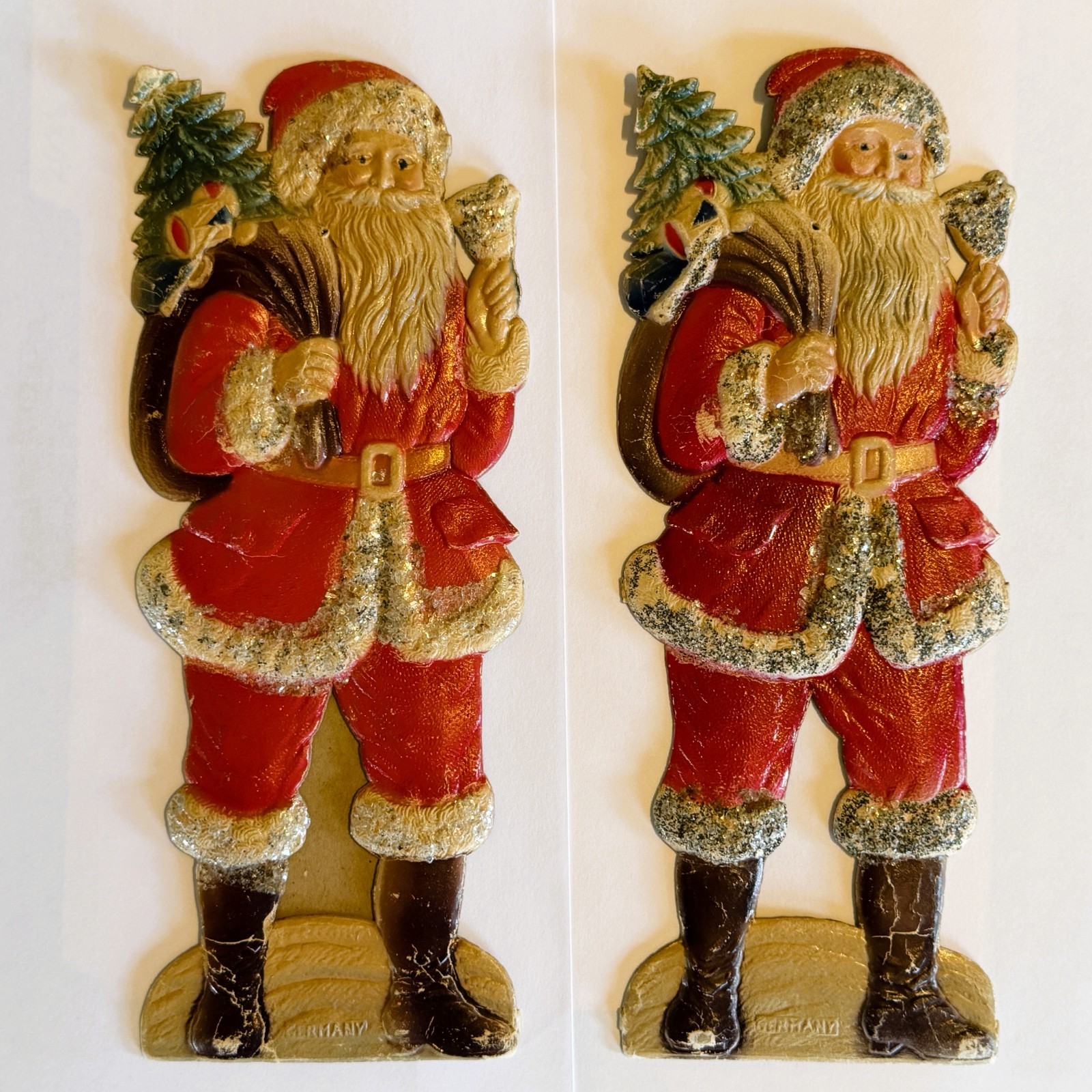 Antique vintage German embossed cardboard Christmas Santa Claus (Set of 2)