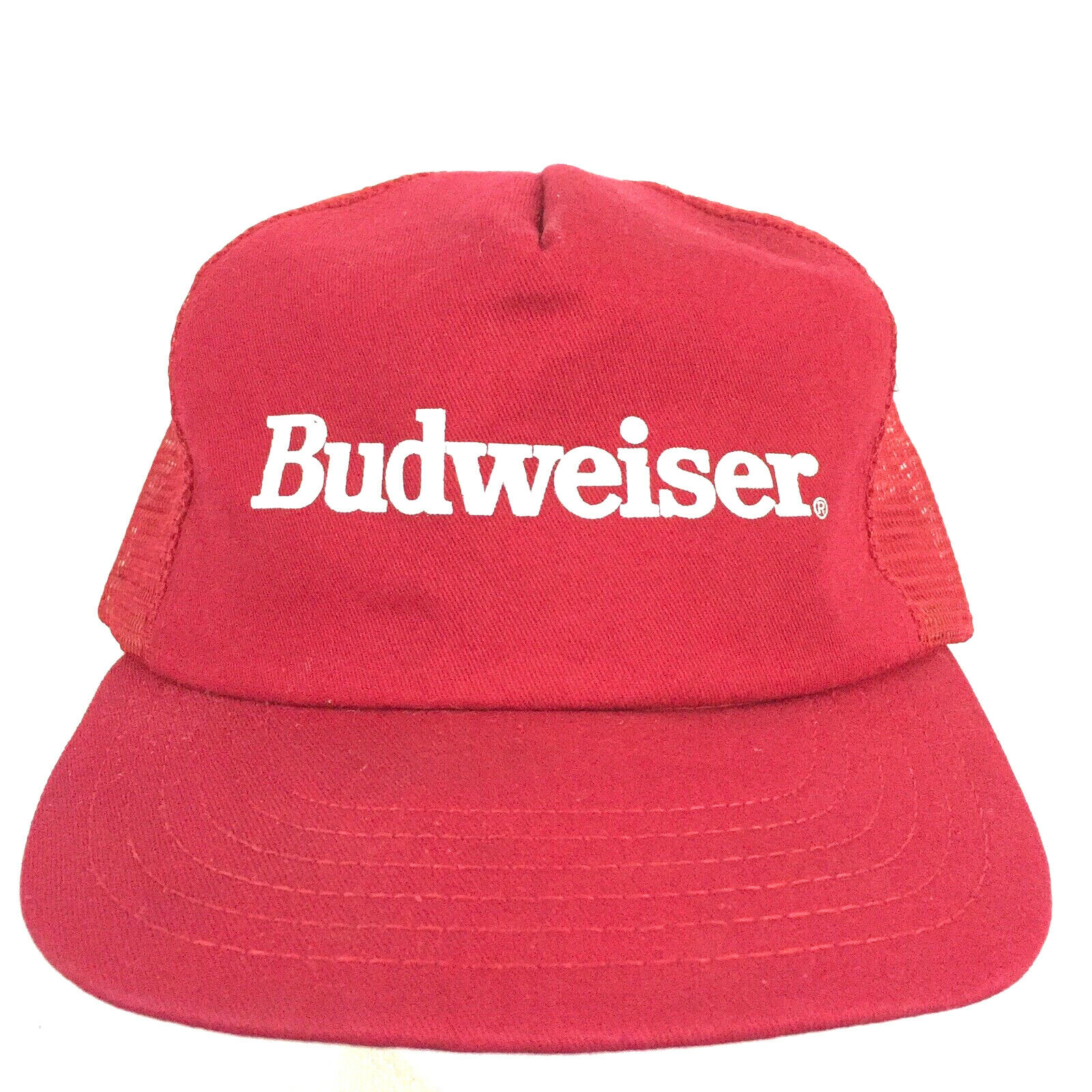 Vtg 80s Budweiser Cap Beer Spell Out Logo Made USA Snapback Trucker Baseball Hat