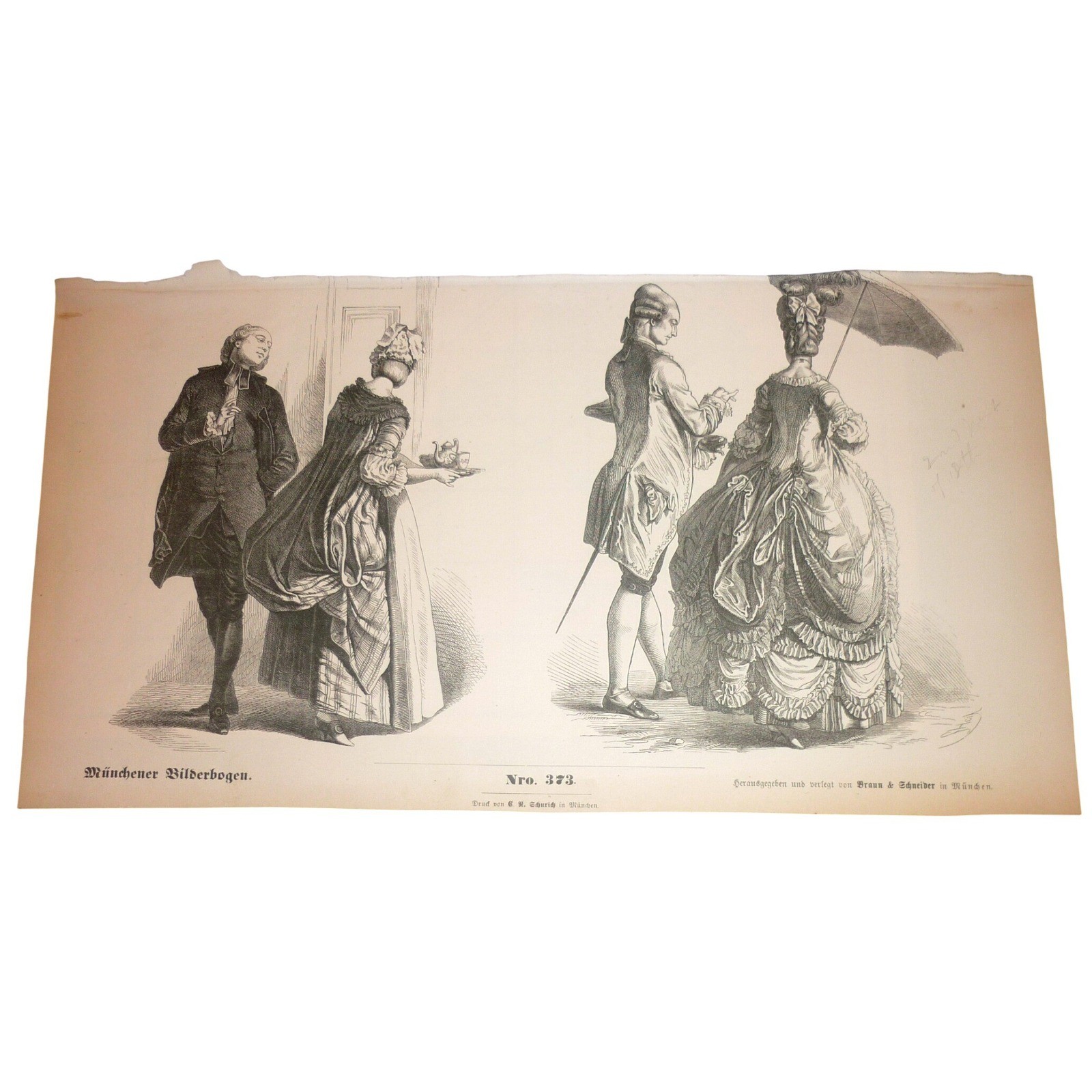 Antique Münchener Bilderbogen Nro 373 German Wood Engraving Braun & Schneider