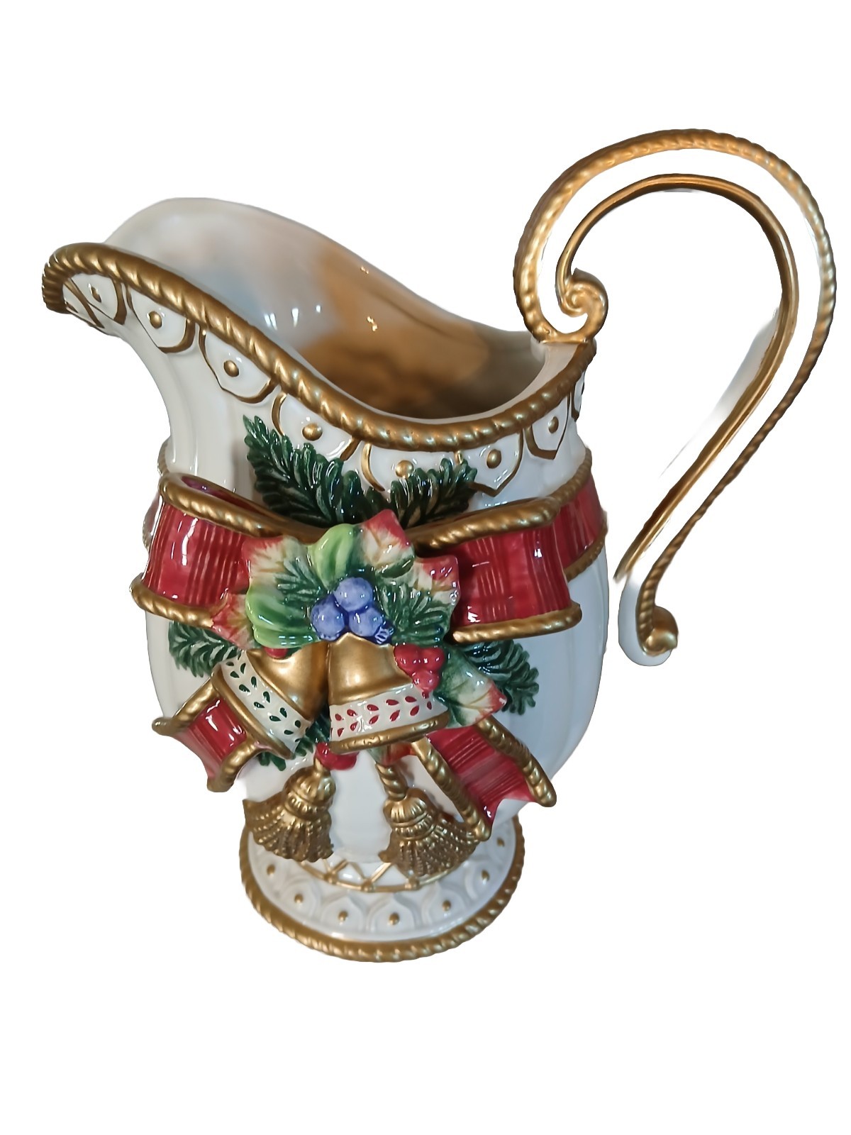 Fitz and Floyd Classic Florentine Christmas Pitcher with Bow Gorgeous