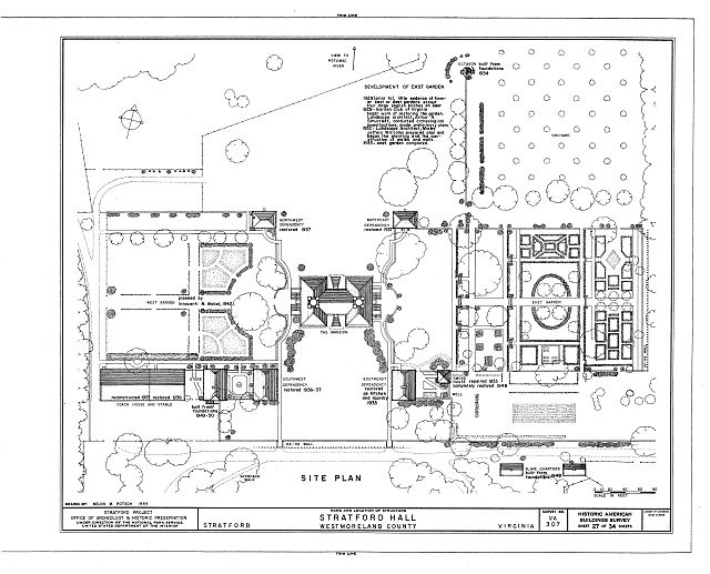 Photo:Stratford Hall Westmoreland County Virginia 1930s Site Plan HABS
