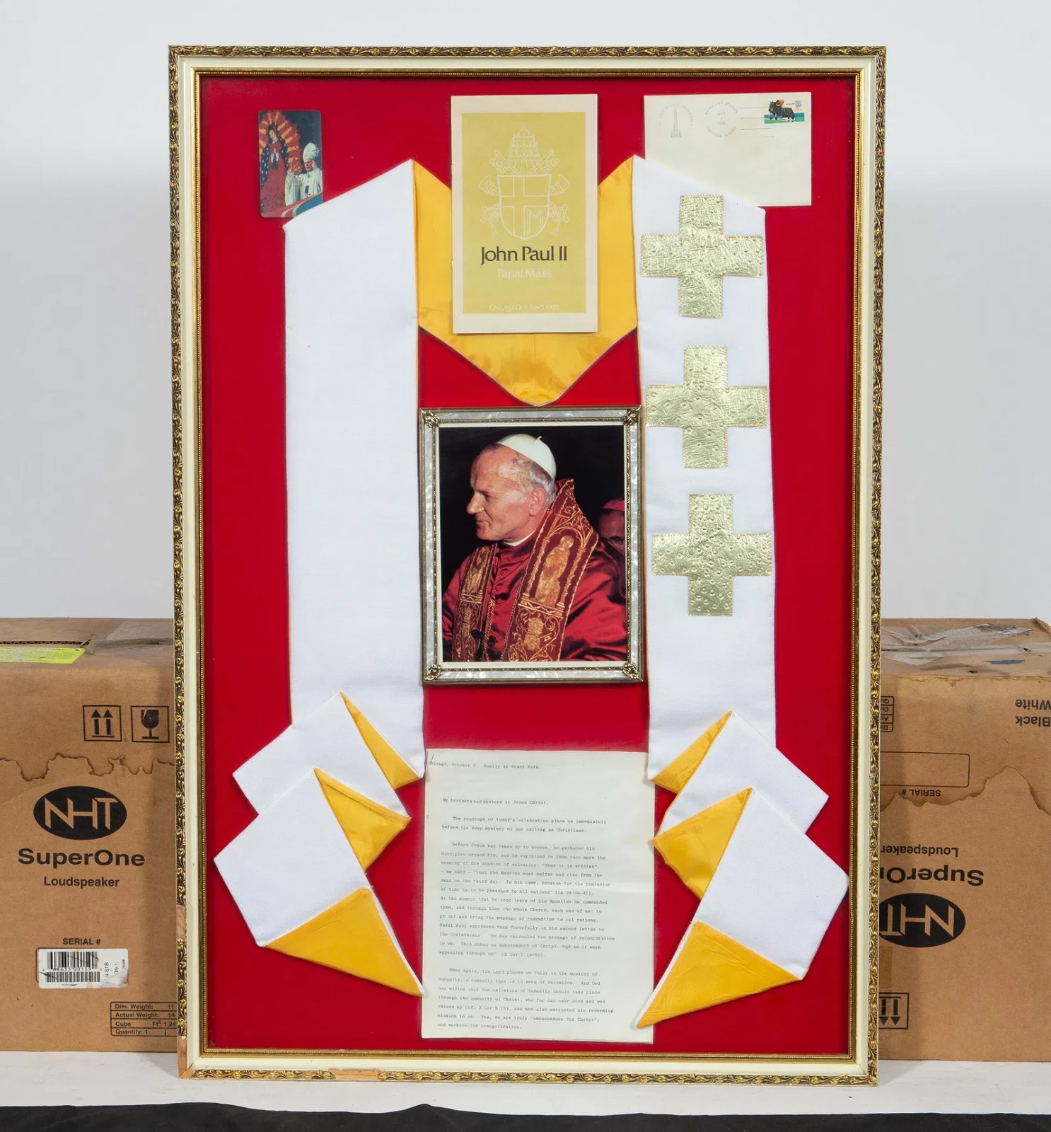 Pope John Paul II Papal Mass Framed Display - Stole, Program, Transcript