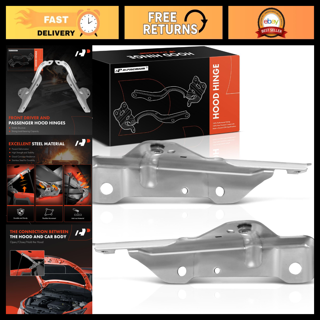 A-Premium Set of 2 Front Driver and Passenger Hood Hinges A-Premium Set of 2 Front Driver and Passenger Hood Hinges