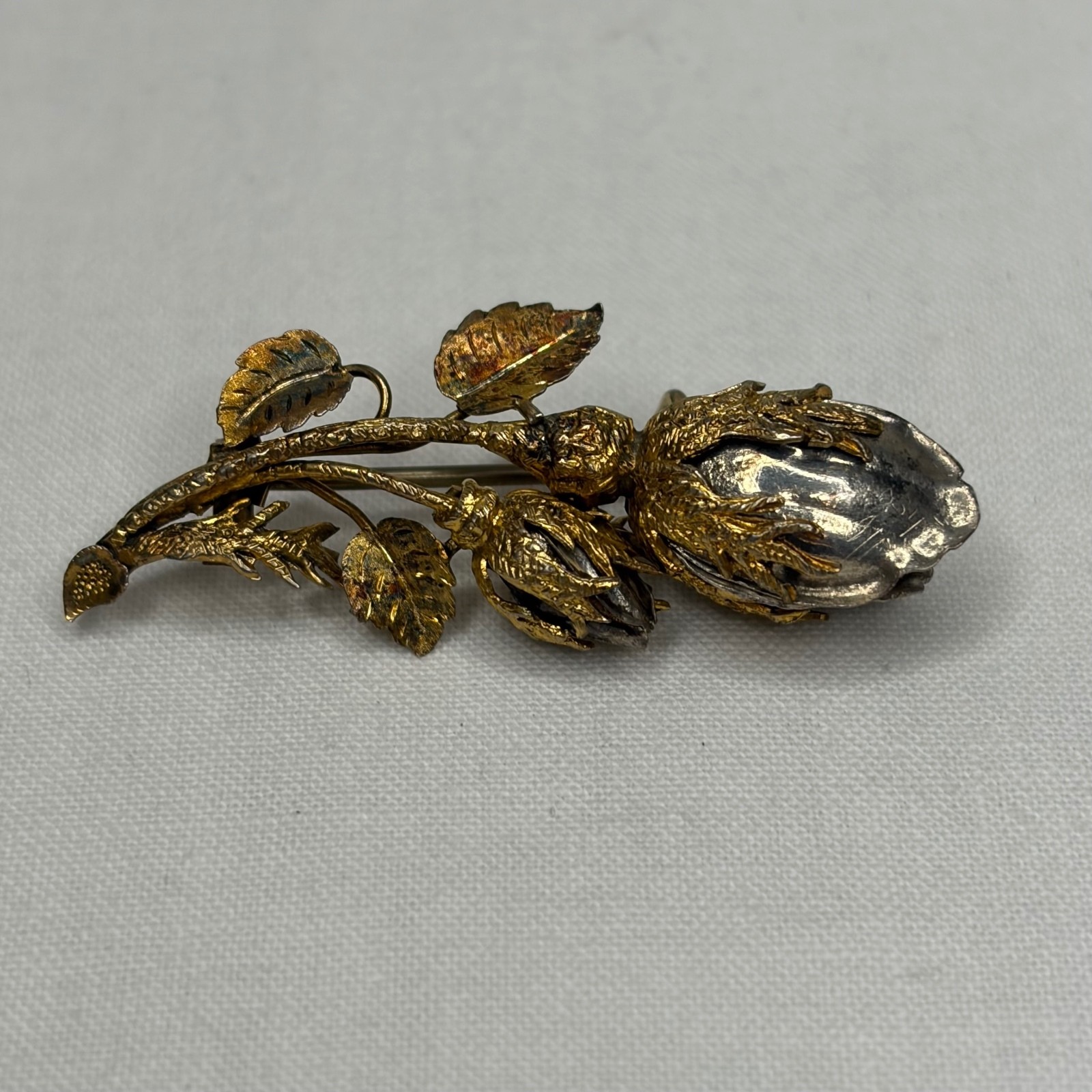 Antique Victorian gilt silver rose brooch