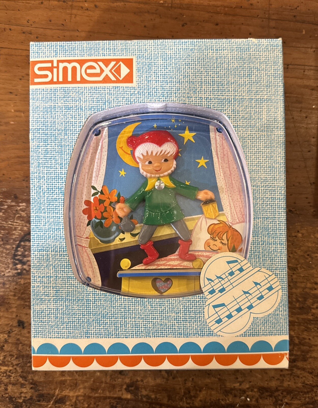 Vintage Elf Simex German Wind-Up Music Box Animated New In Box Works and Dances