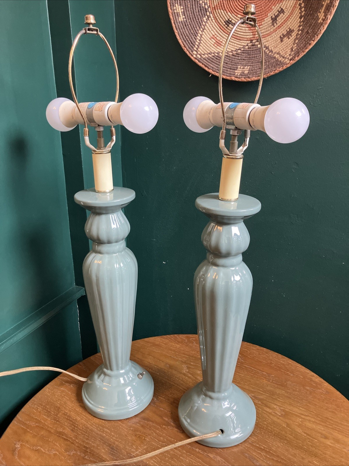 Palm Beach Regency MCM Vintage Seafoam Green Ceramic Lamps Hollywood Regency 