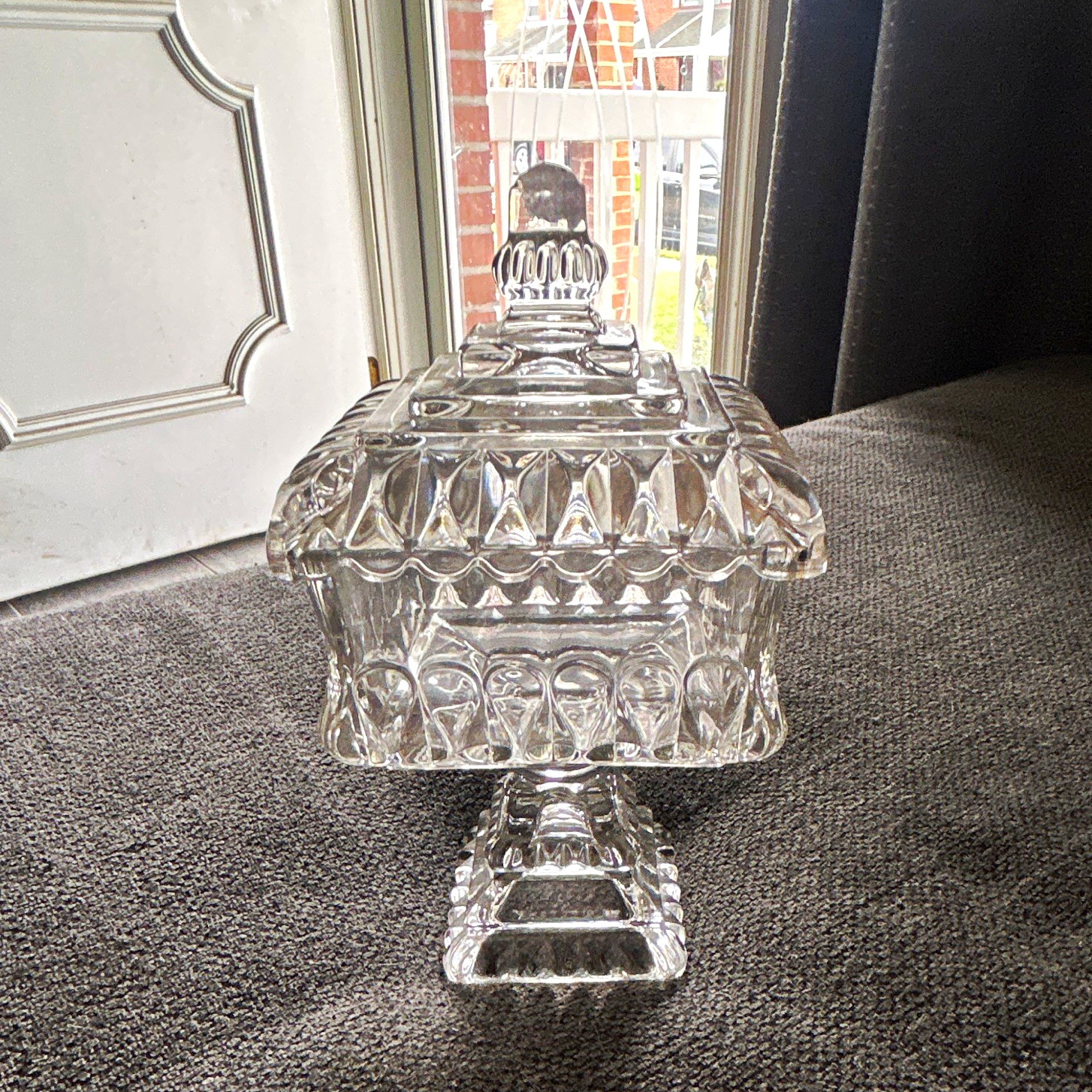 Vintage Jeanette glass company wedding box / bowl clear candy dish 