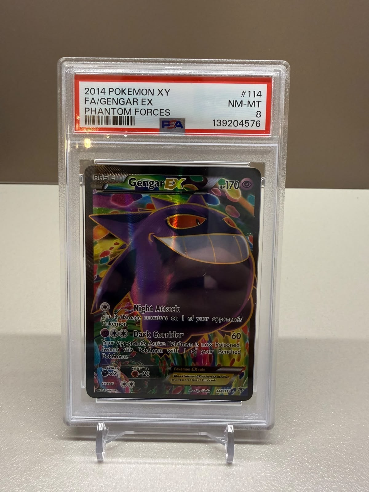 2014 Pokemon XY Phantom Forces Gengar EX 114/119 Full Art PSA 8 NM-MT 2014 Pokemon XY Phantom Forces Gengar EX 114/119 Full Art PSA 8 NM-MT