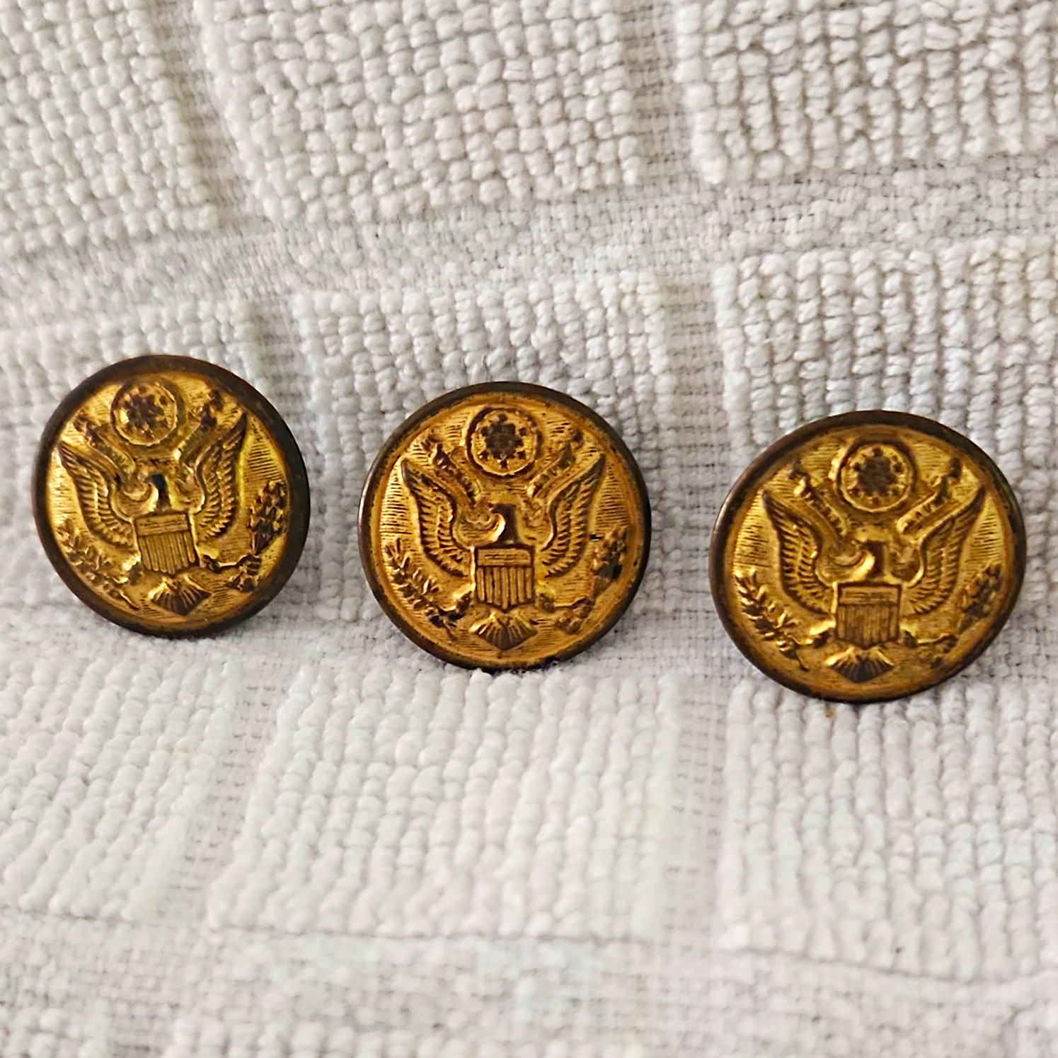 Lot of 3 U.S. Army Eagle Uniform Buttons with Backmarks, Brass Tone Lot of 3 U.S. Army Eagle Uniform Buttons with Backmarks, Brass Tone