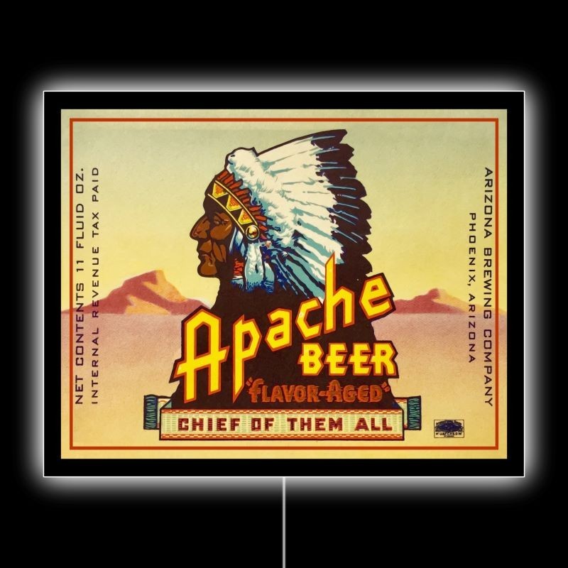 Apache Beer of Phoenix, Arizona - CHIEF NEW LED Hanging Lighted Sign: 18x23"