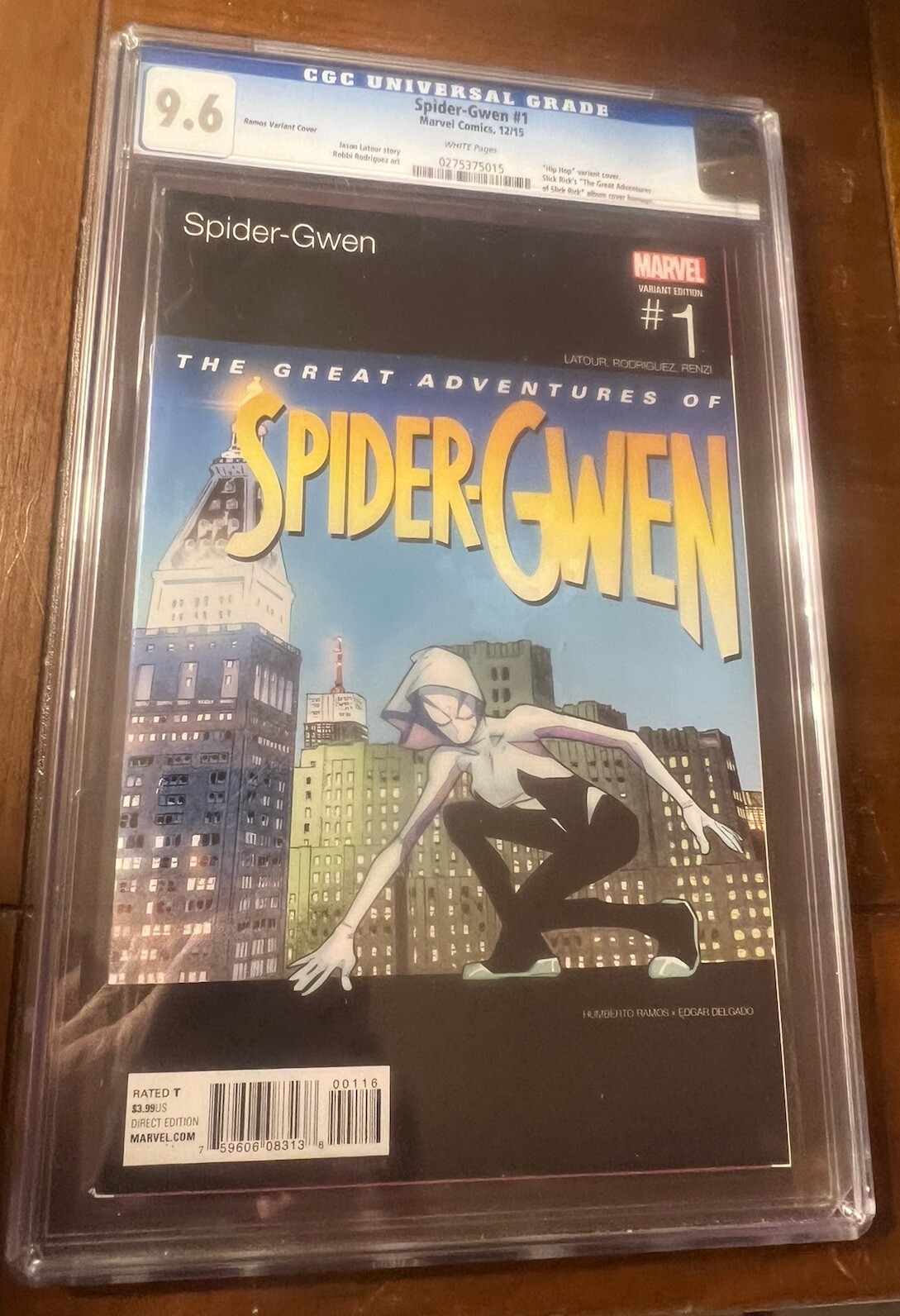 SPIDER-GWEN #1 12/15 CGC 9.6 WHITE- RAMOS -HIP HOP VARIANT -CHEAP SLAB