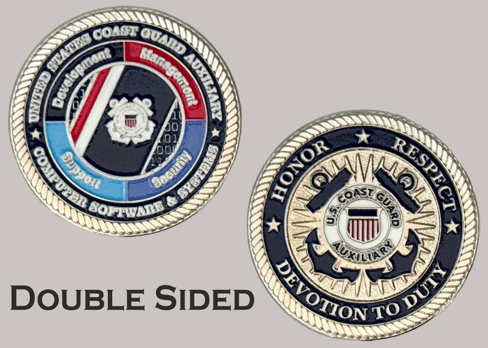 US Coast Guard Auxiliary Software & Systems Double Sided Challenge Coin J#48 US Coast Guard Auxiliary Software & Systems Double Sided Challenge Coin J#48