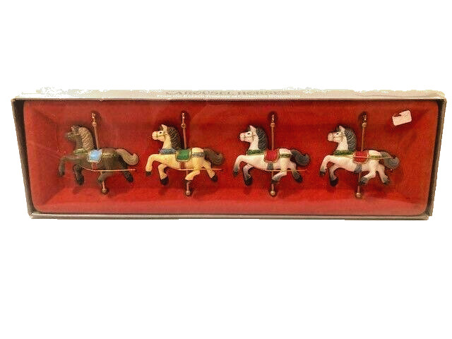 Vintage 1982 Enesco CAROUSEL HORSES Set of 4 Christmas Ornaments - Vintage 1982 Enesco CAROUSEL HORSES Set of 4 Christmas Ornaments -