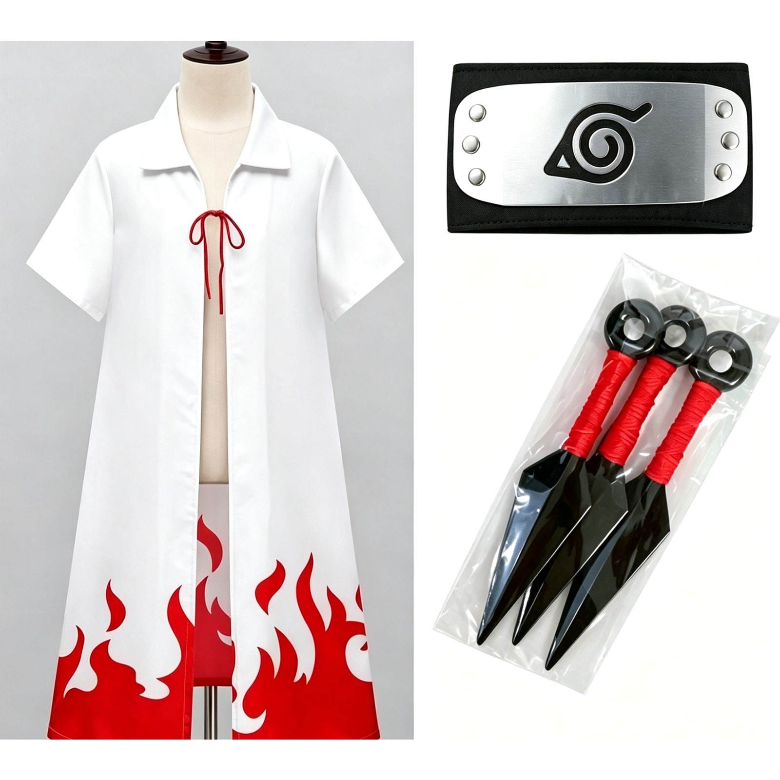 3‑Piece Naruto Minato Cosplay Cloak, 4th Hokage Robe with Headband & Kunai