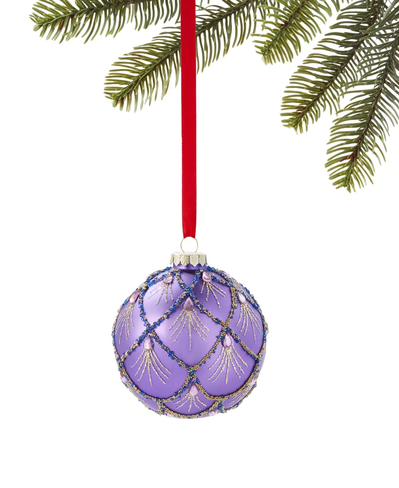 New Macy's Holiday Lane Jewel Tones Purple Glass Ball Ornament Christmas New Macy's Holiday Lane Jewel Tones Purple Glass Ball Ornament Christmas