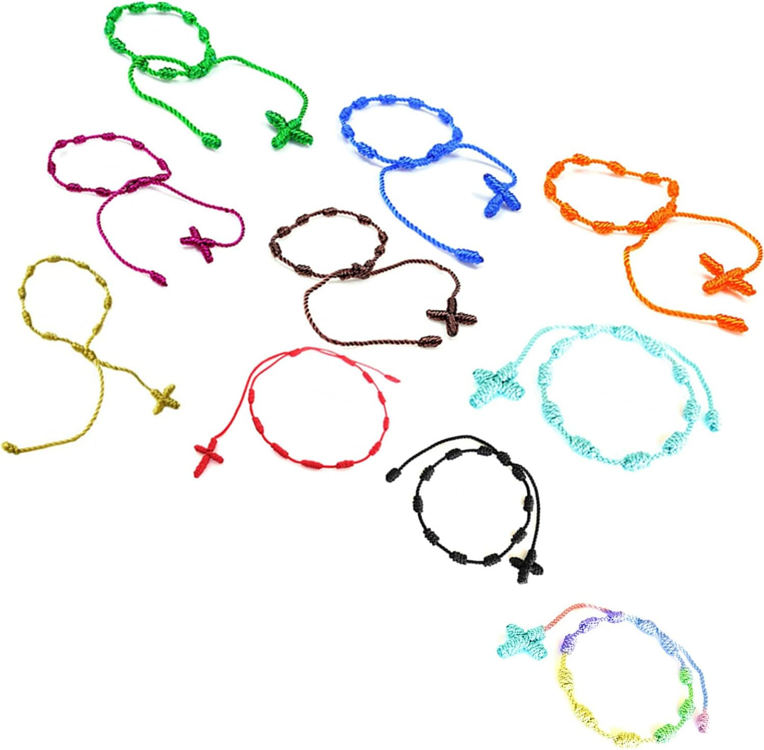 10 Pcs Handmade Rosary Cross Bracelets, Pulseras Decenarios 10 Colors 10 Pcs Handmade Rosary Cross Bracelets, Pulseras Decenarios 10 Colors