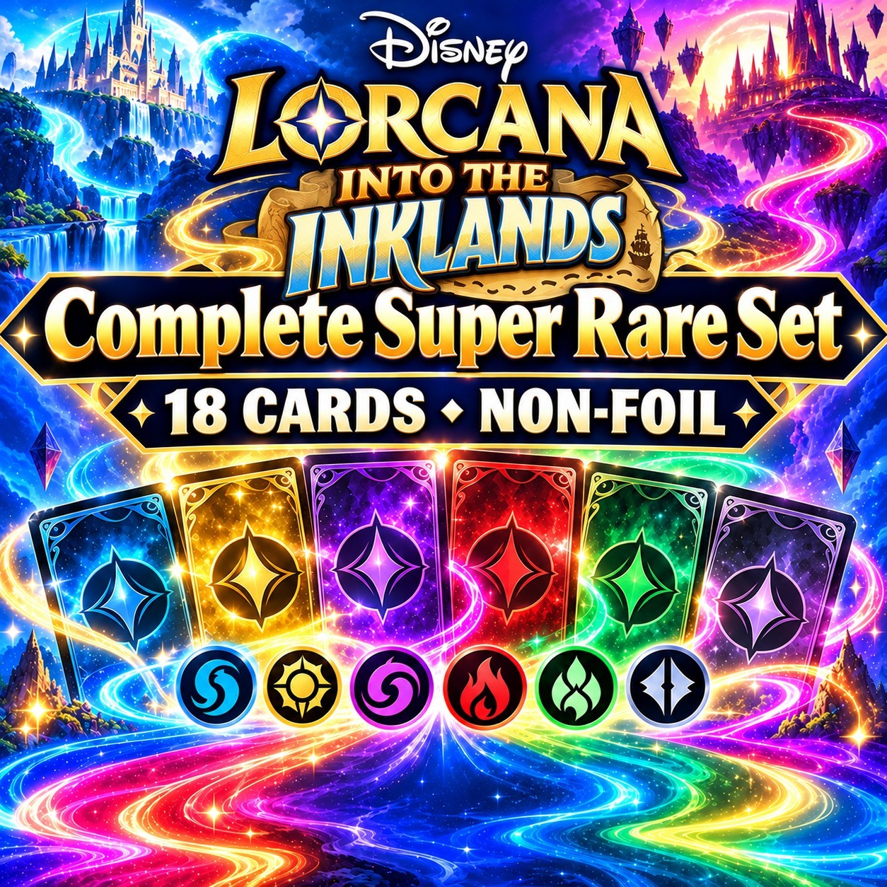 Disney Lorcana Into the Inklands Complete Super Rare Set 18 Non-Foil EN Disney Lorcana Into the Inklands Complete Super Rare Set 18 Non-Foil EN